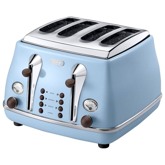 De'Longhi CTOV4003.AZ 4 Slice Toaster Icona 1800W Vintage Style Azure Blue