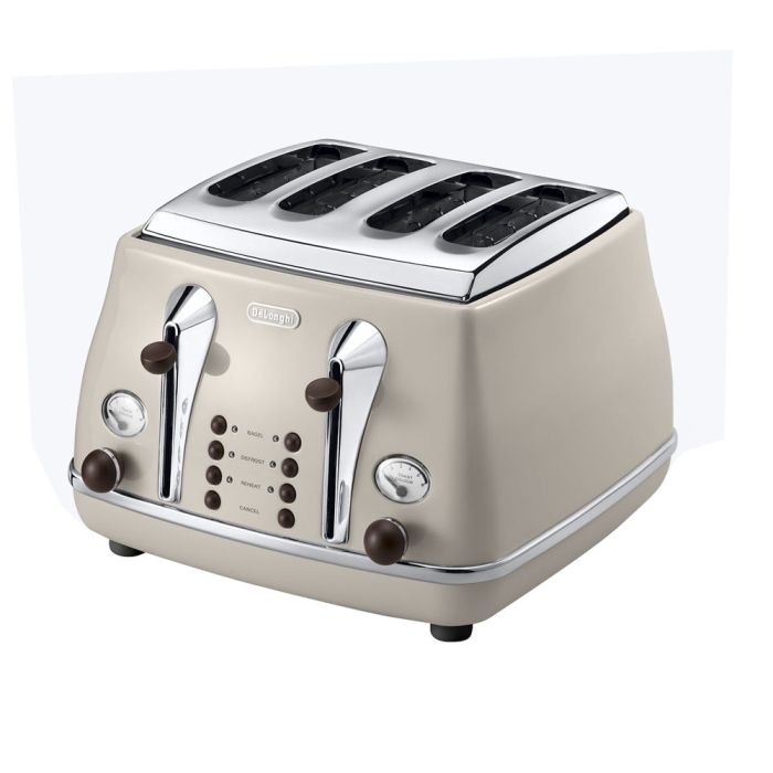 De'Longhi CTOV4003.BG 4 Slice Toaster Vintage Icona with Defrost Function
