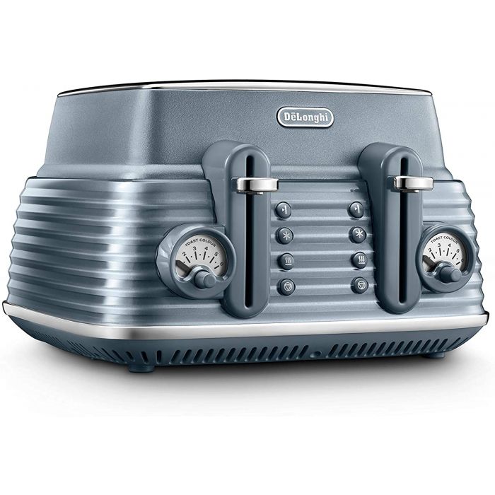 De'Longhi CTZS4003.AZ 4 Slice Toaster 1 Side Bagel Scolpito Mineral Blue