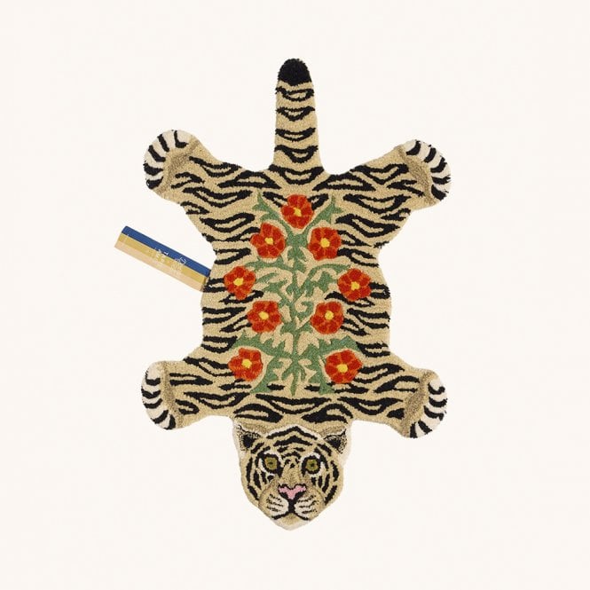 Floral White Tiger Rug Small