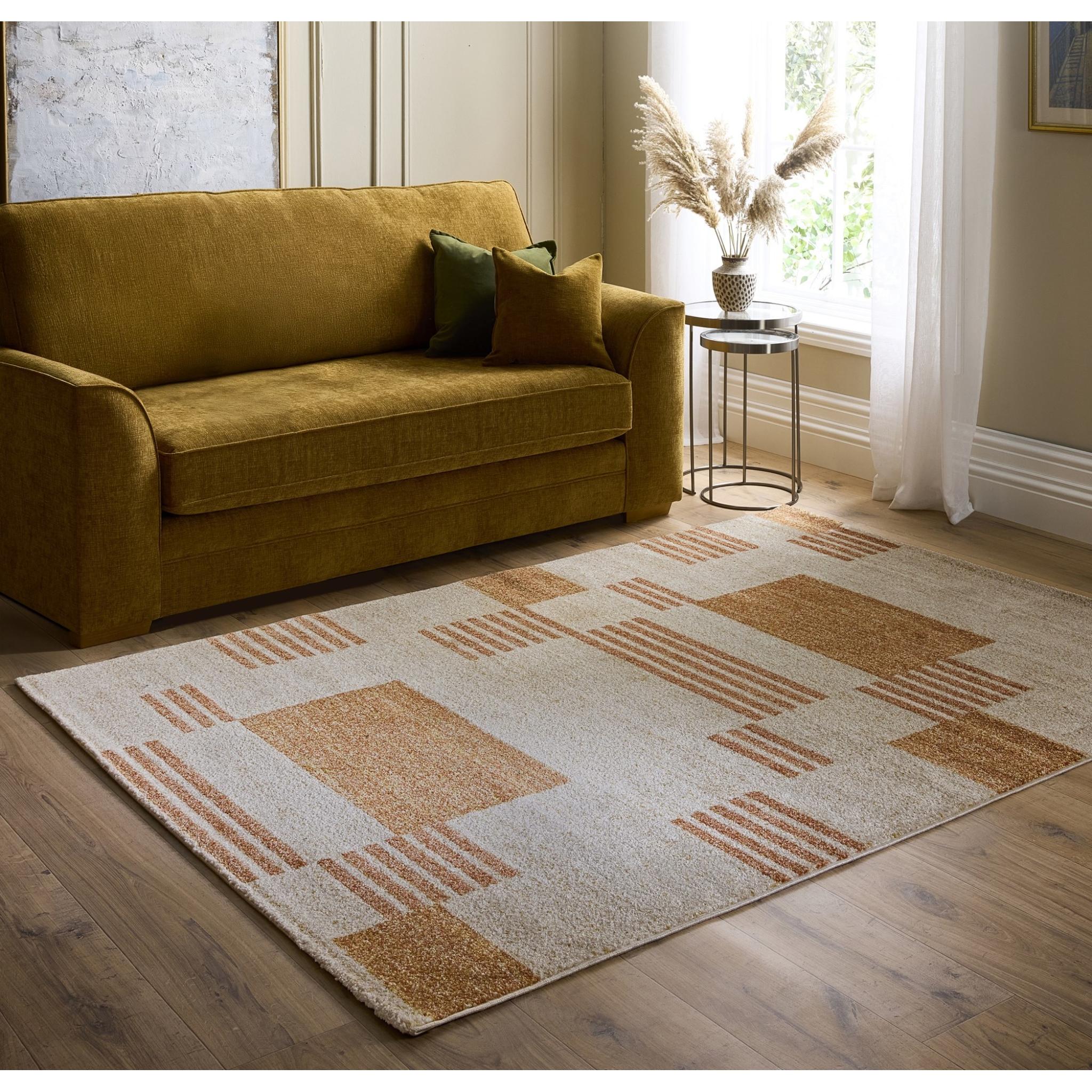 Nomad Modern Block Geometric Pattern Soft Stylish Terracotta Rug Small 80x150 cm (2'6"x5')