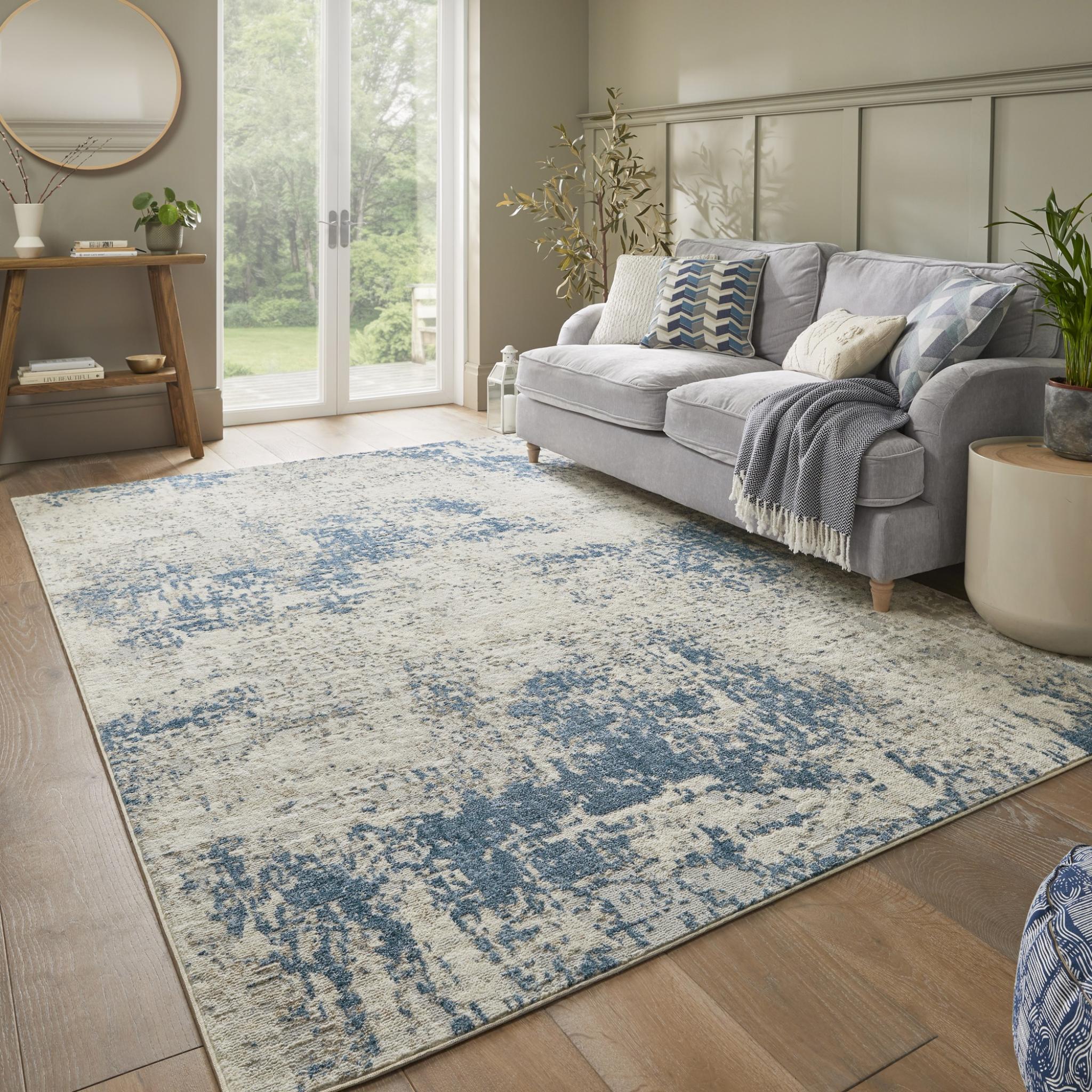 Rossa ROS03 Modern Abstract Rug in Ivory Blue Medium 120x170 cm (4'x5'6")