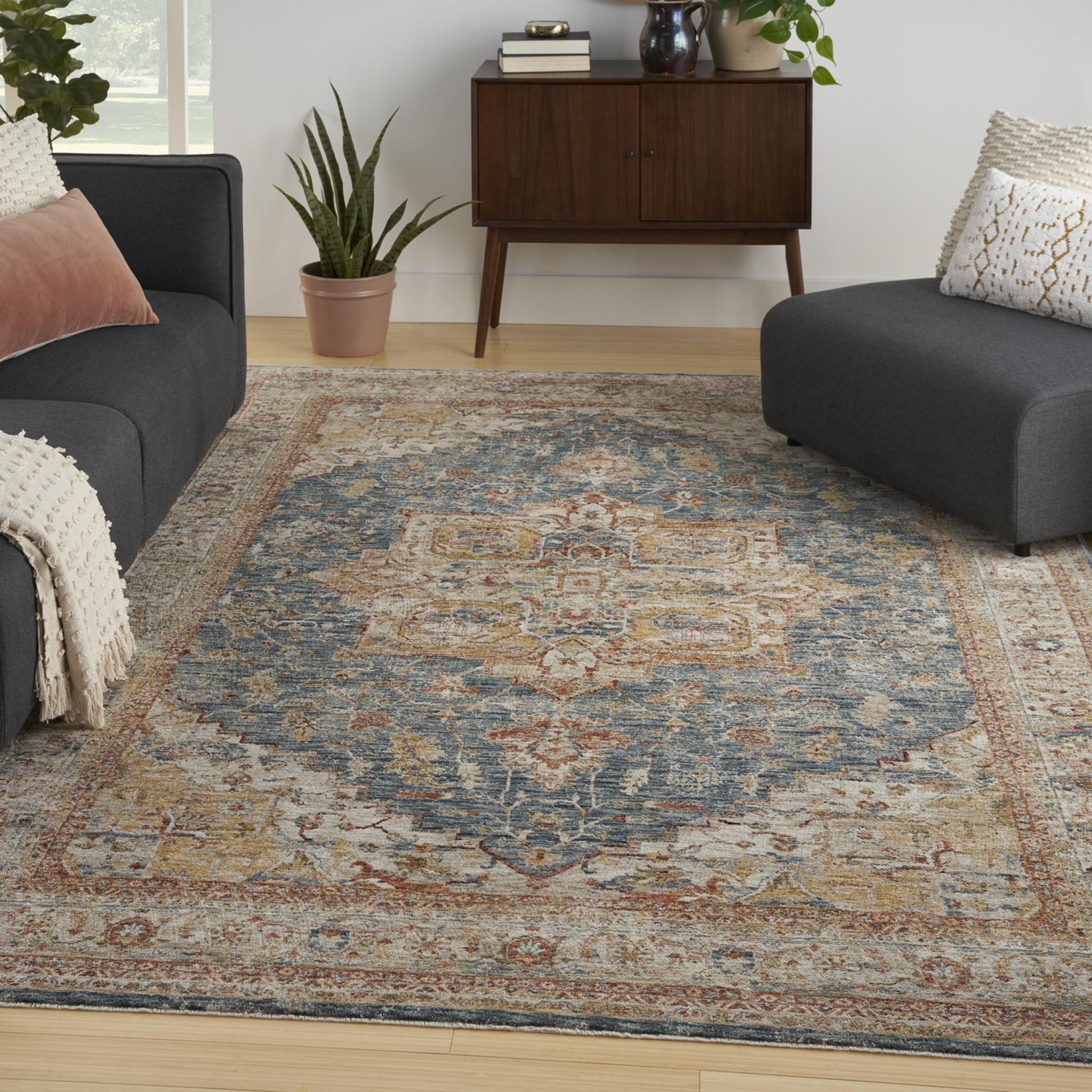 Sahar SHR06 Traditional Classic Medallion Persian Vintage Floral Ivory Blue Rug 239x315 cm (7'10"x10'4")