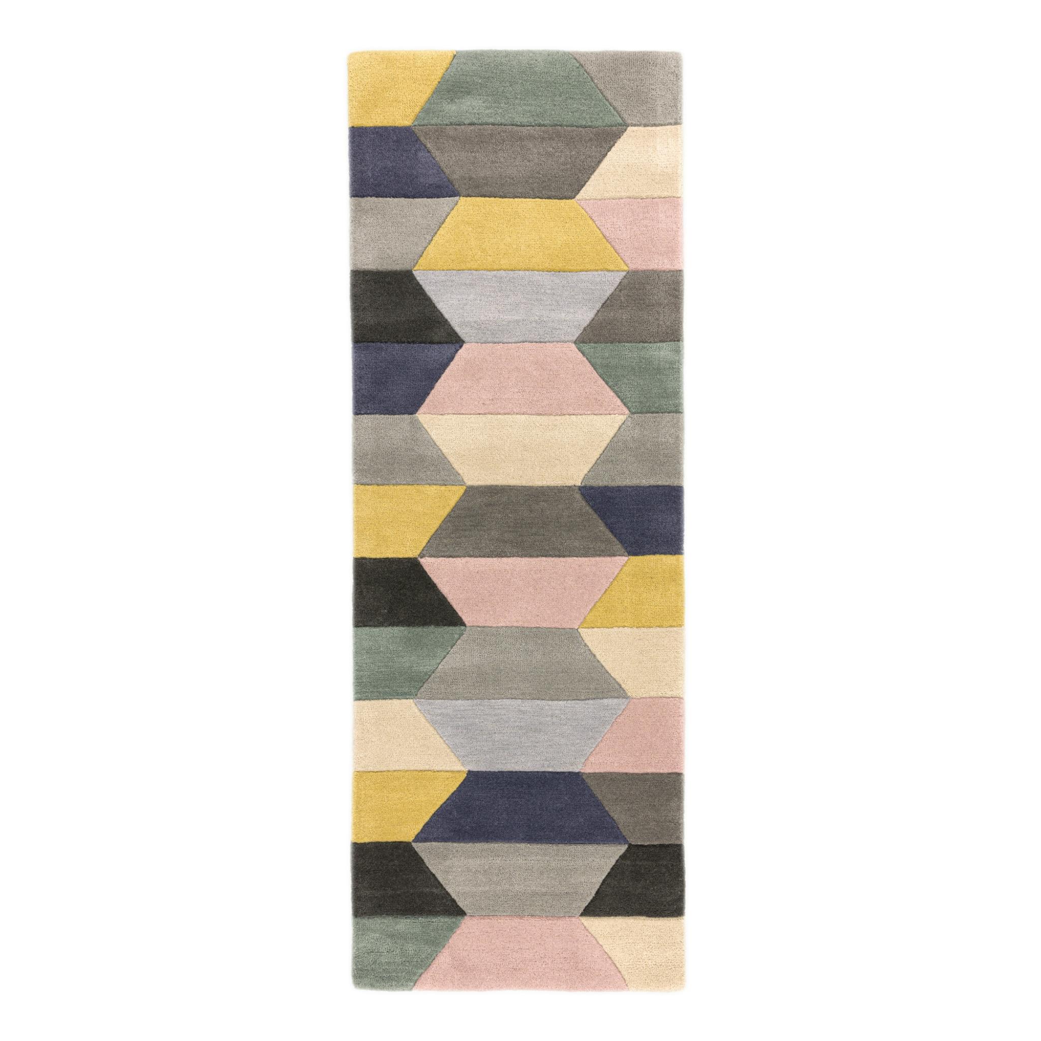 Funk Hand Tufted Wool Honeycomb Bright Multi Coloured Pastel Rug Hall Runner Pastel Multi 70x200cm (2'4''x6'7'') Runner