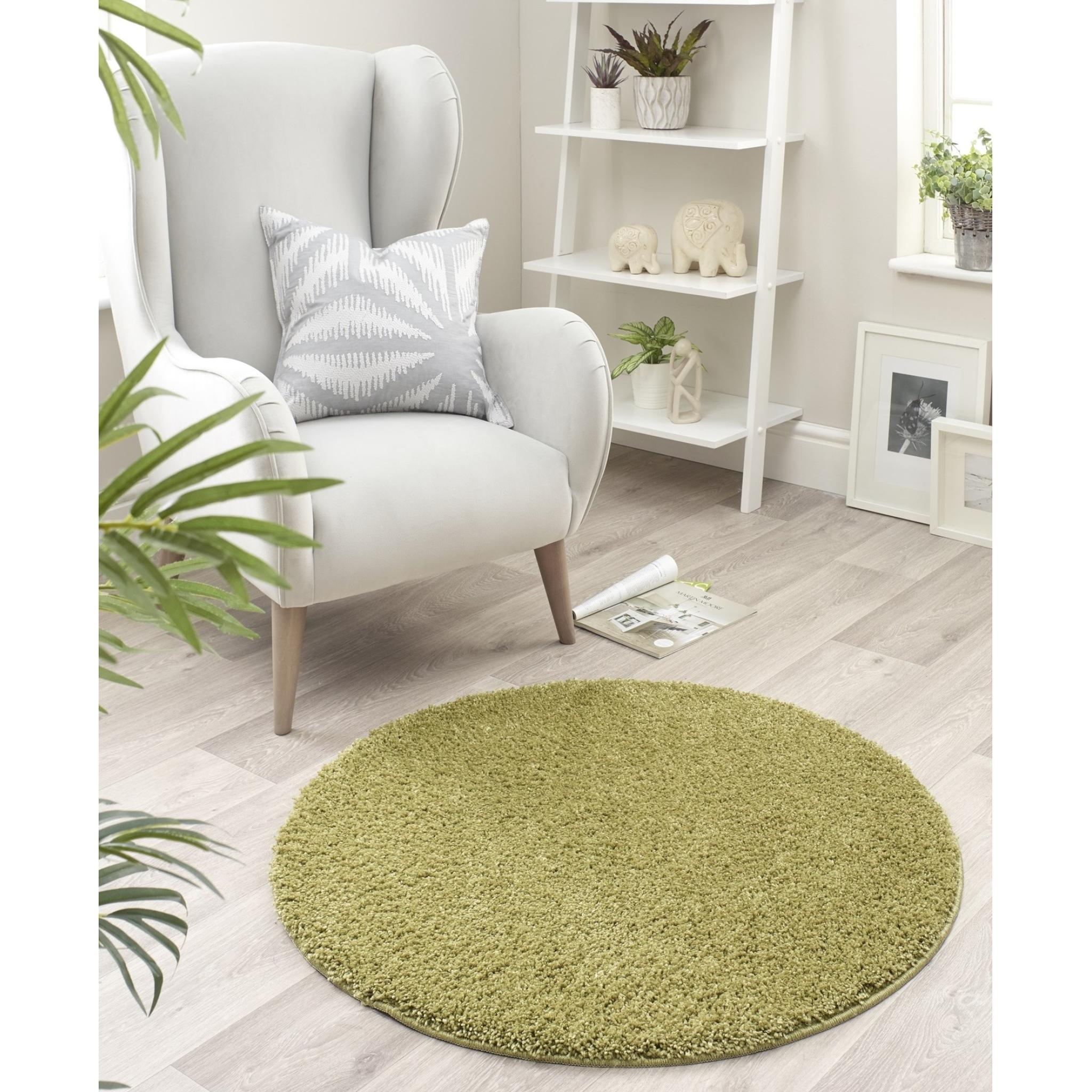 My Washable Shaggy Non-Slip Rug in Olive Green Round 100x100 cm (3'4"x3'4")
