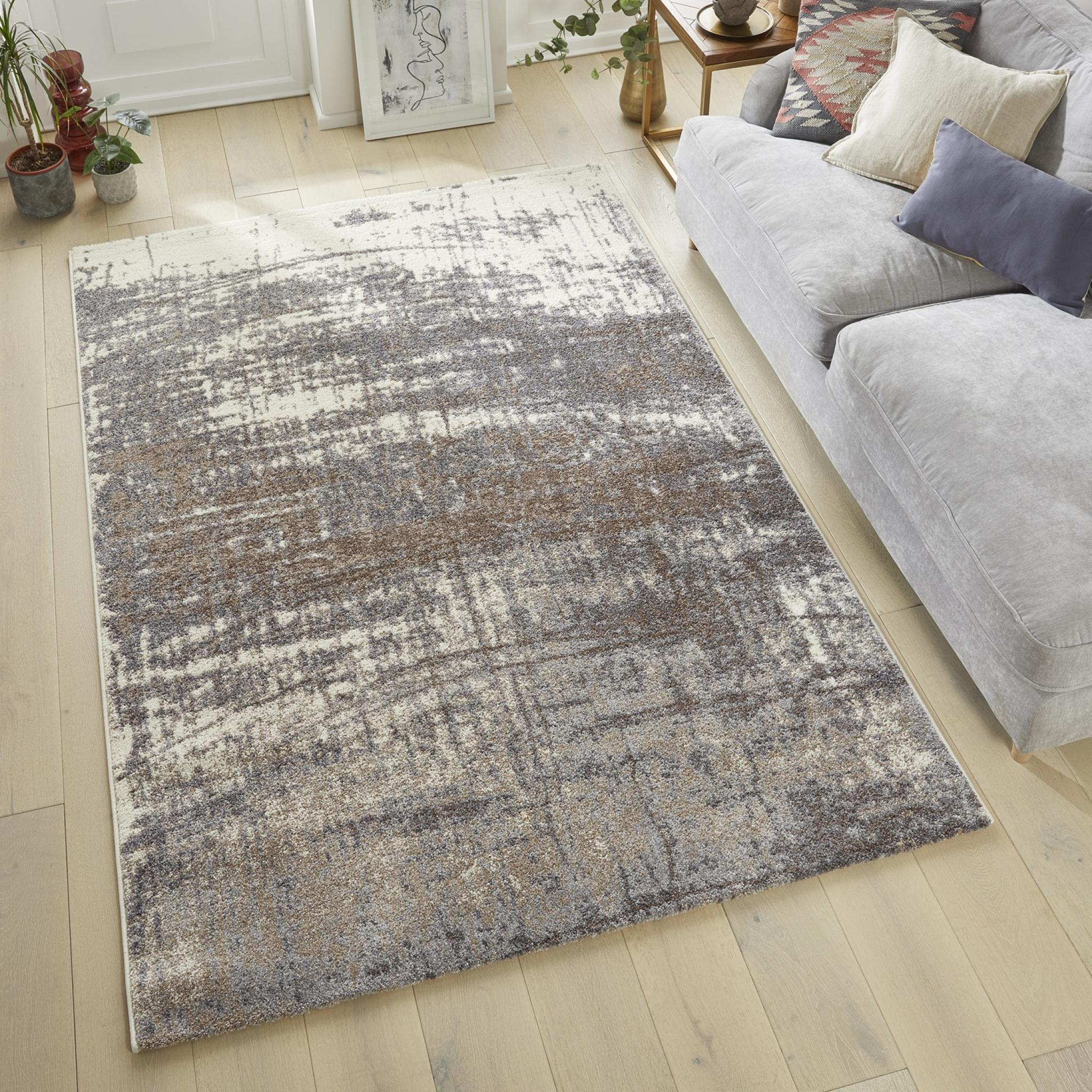 Somerset SOM102 Modern Abstract Soft Plush White Taupe Rug Medium 120x170 cm (4'x5'6")