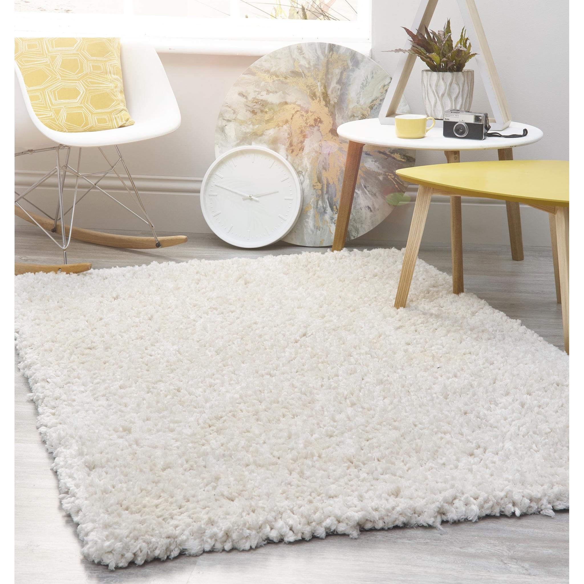 Origins Portland Modern Plain High Pile Super Soft Fluffy Shaggy Rug in Cream X-Small 60x110 cm (2'x3'7")