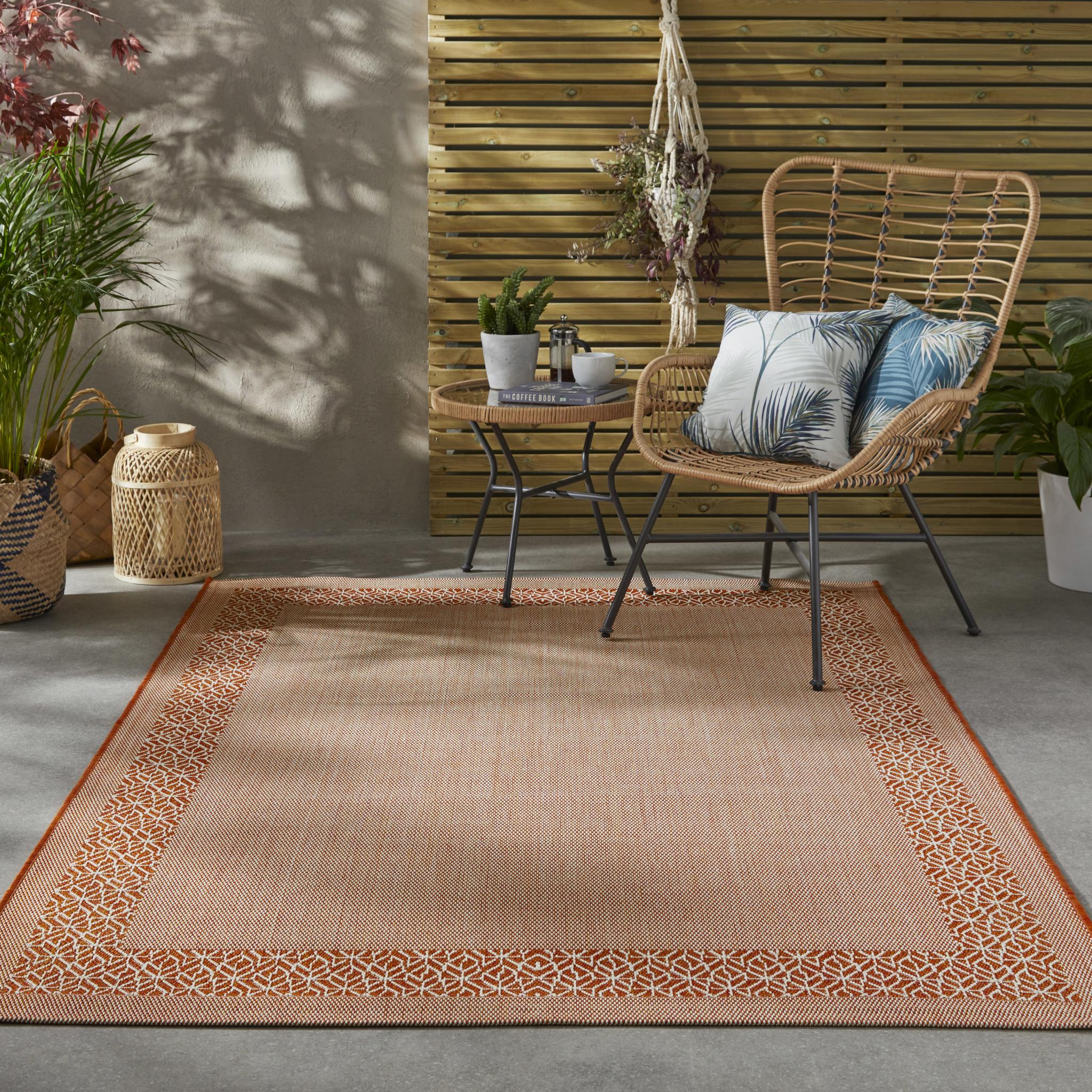 Terrazzo TRZ01 Indoor Outdoor Rug for Garden Patio Balcony Living Room Bordered Framed Rug Orange Large 160x230 cm (5'3"x7'7")