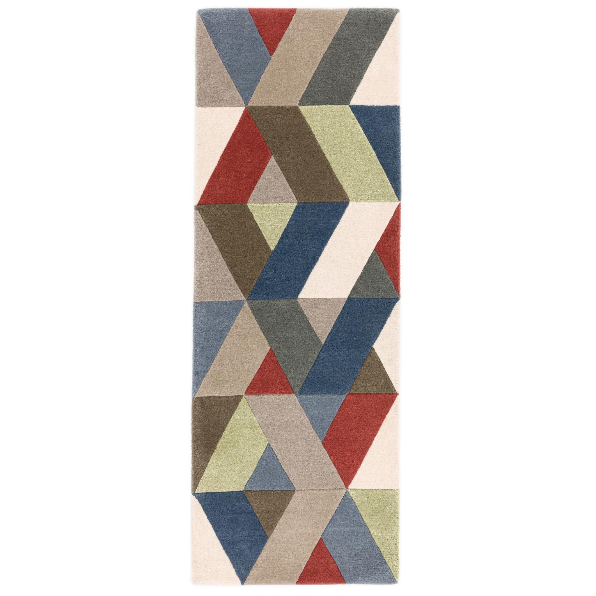 Funk Hand Tufted Wool Chevron Geometric Multi Coloured Rug Hall Runner Runner 70x200 cm (2'4"x6'7")