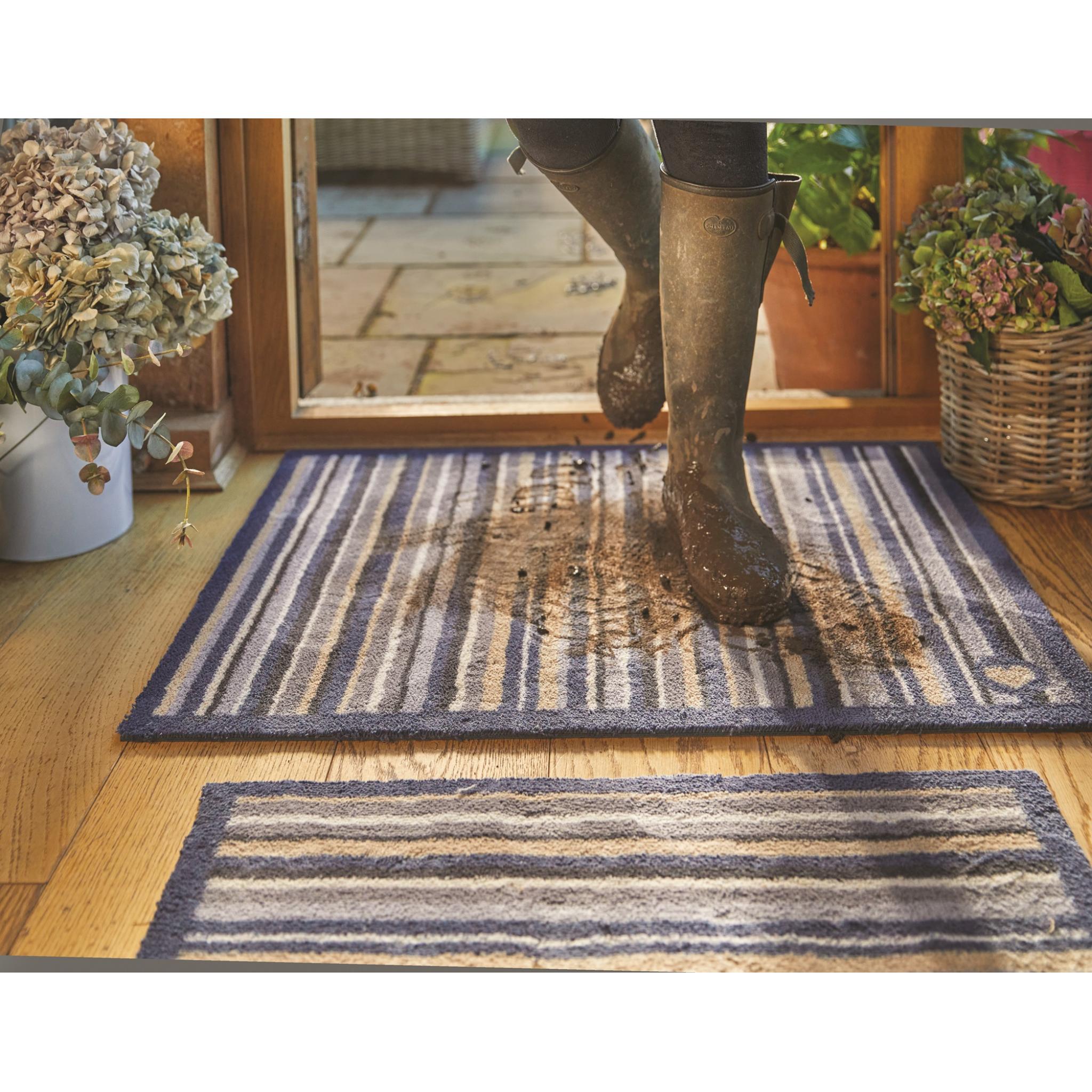 Hug Rug Stripe 88 Blue Grey Mat Home Entrance Hallway Runner Non-Slip Rug 65x85 cm (2'1"x2'9")