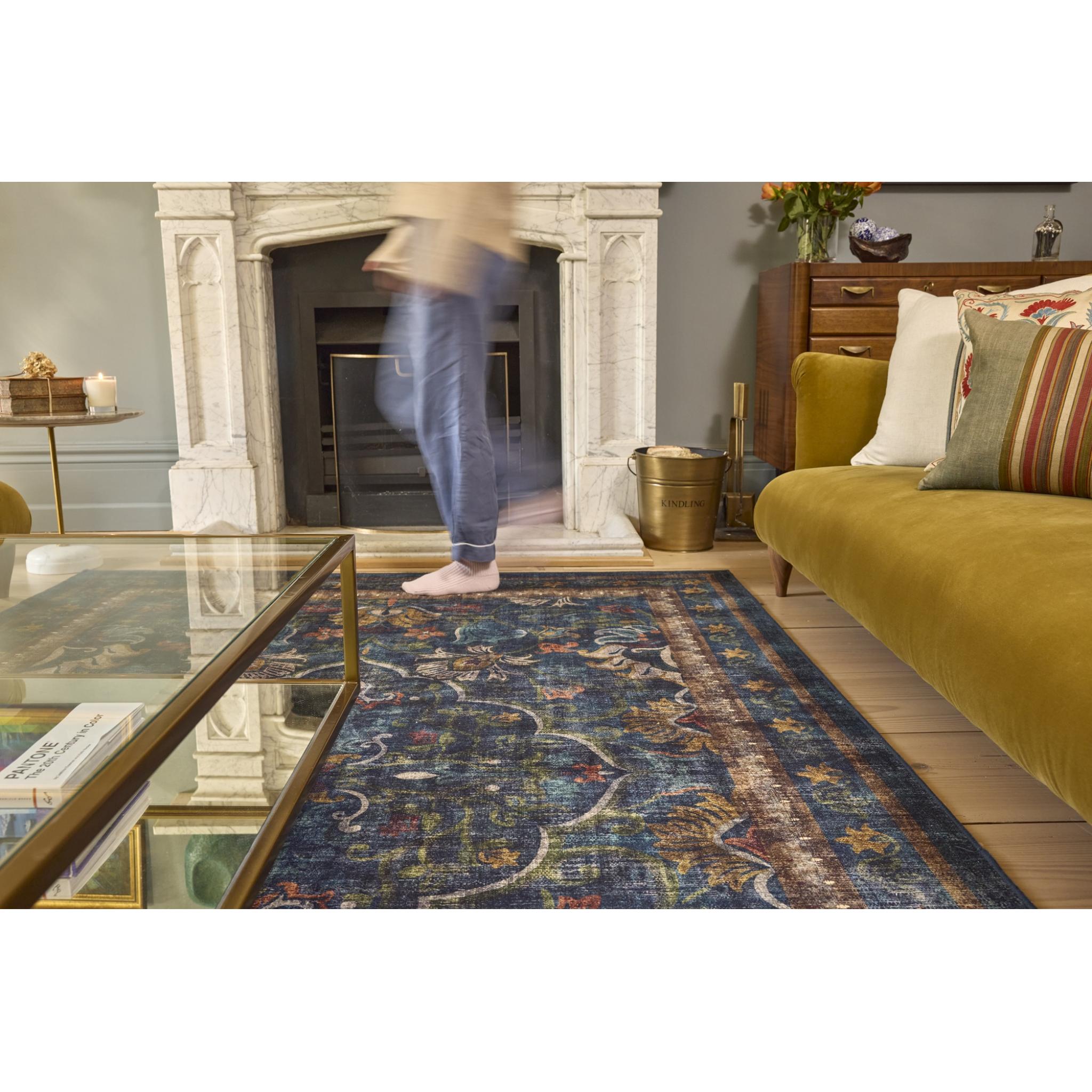 Hug Rug Eco-Washable Traditional Midnight Paisley Non-Slip Rug in Dark Blue Green X-Large 185x275 cm (6'8"x9')