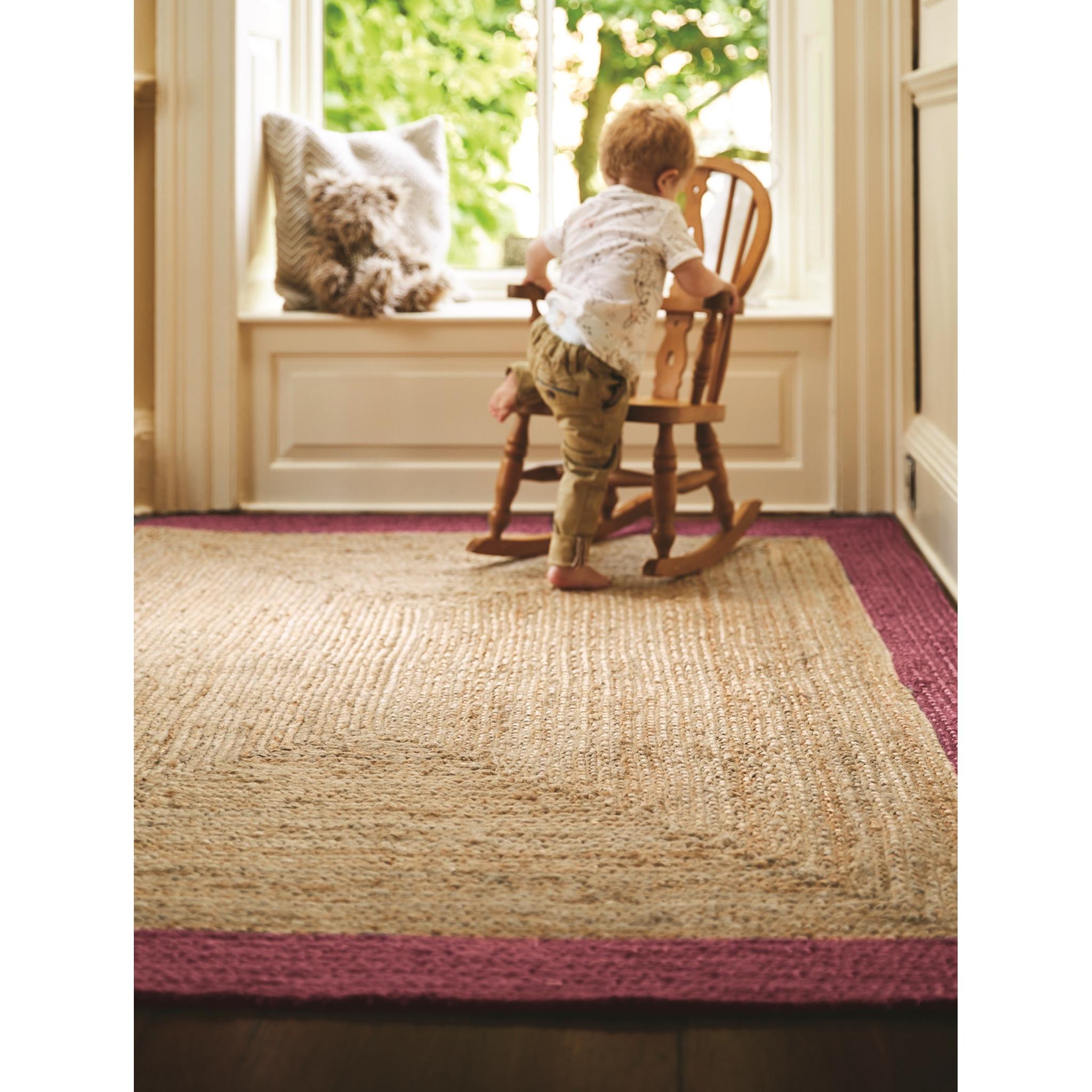 Jute Bordered Rug Indoor Outdoor Handmade Braid Stitched Raspberry Rug Small 80x150 cm (2'6"x5')