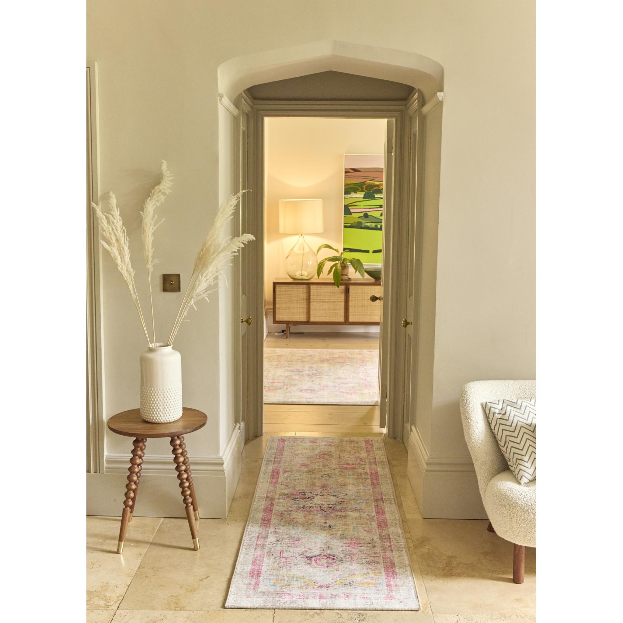 Hug Rug Eco-Washable Traditional Neo Classical Non-Slip Beige Pink Rug Runner 75x220 cm (2'5"x7'3")