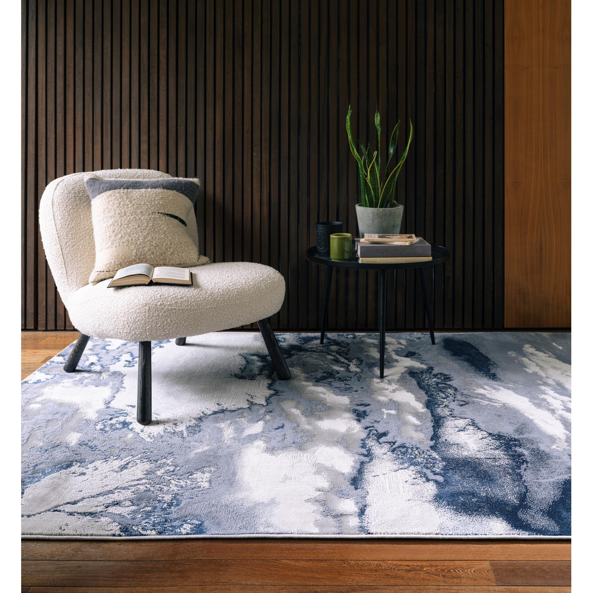 Aurora Storm AU20 Modern Marbled Shiny Blue Silver Rug 120x170cm (4'x5'6")