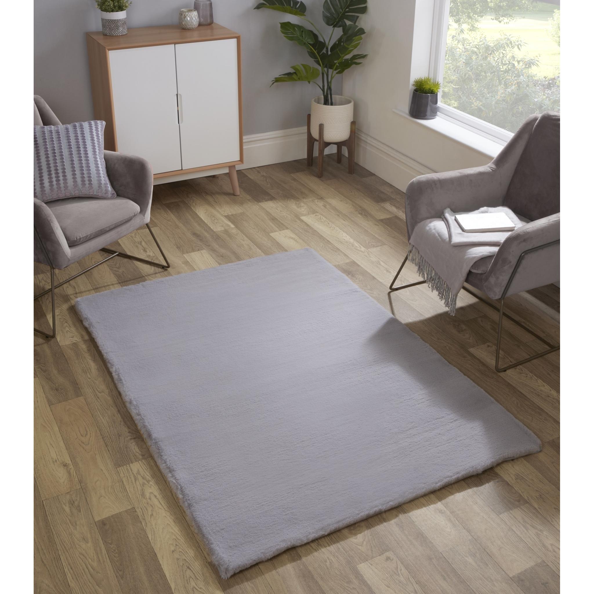 Luxe Faux Fur Plain Super Soft Shaggy Rug in Silver X-Small 60x100 cm (2'x4')