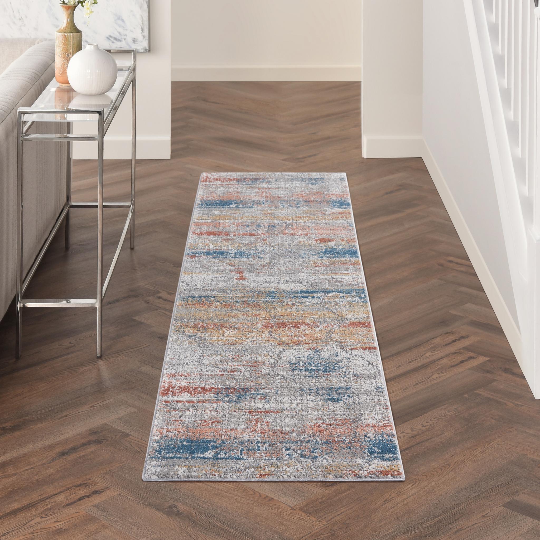 Rustic Textures RUS11 Modern Abstract Rug in Multi Colours Runner 66x236 cm (2'2''x7'6'')