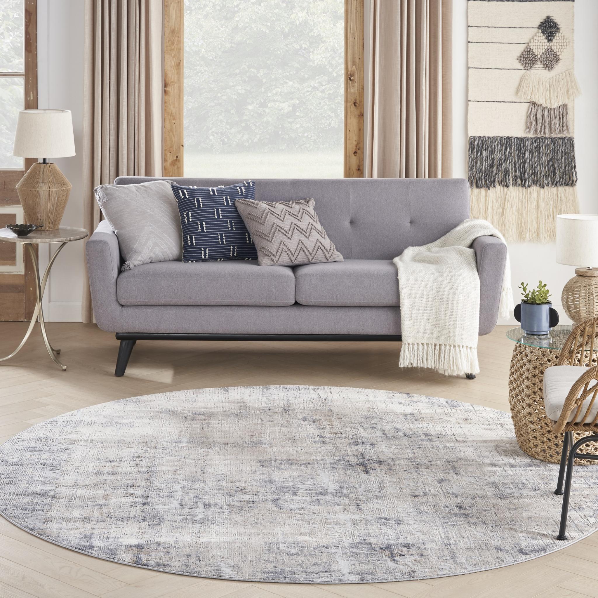Rustic Textures RUS01 Modern Abstract Rug in Grey Beige Round Large 160x160 cm (5'3''x5'3'')