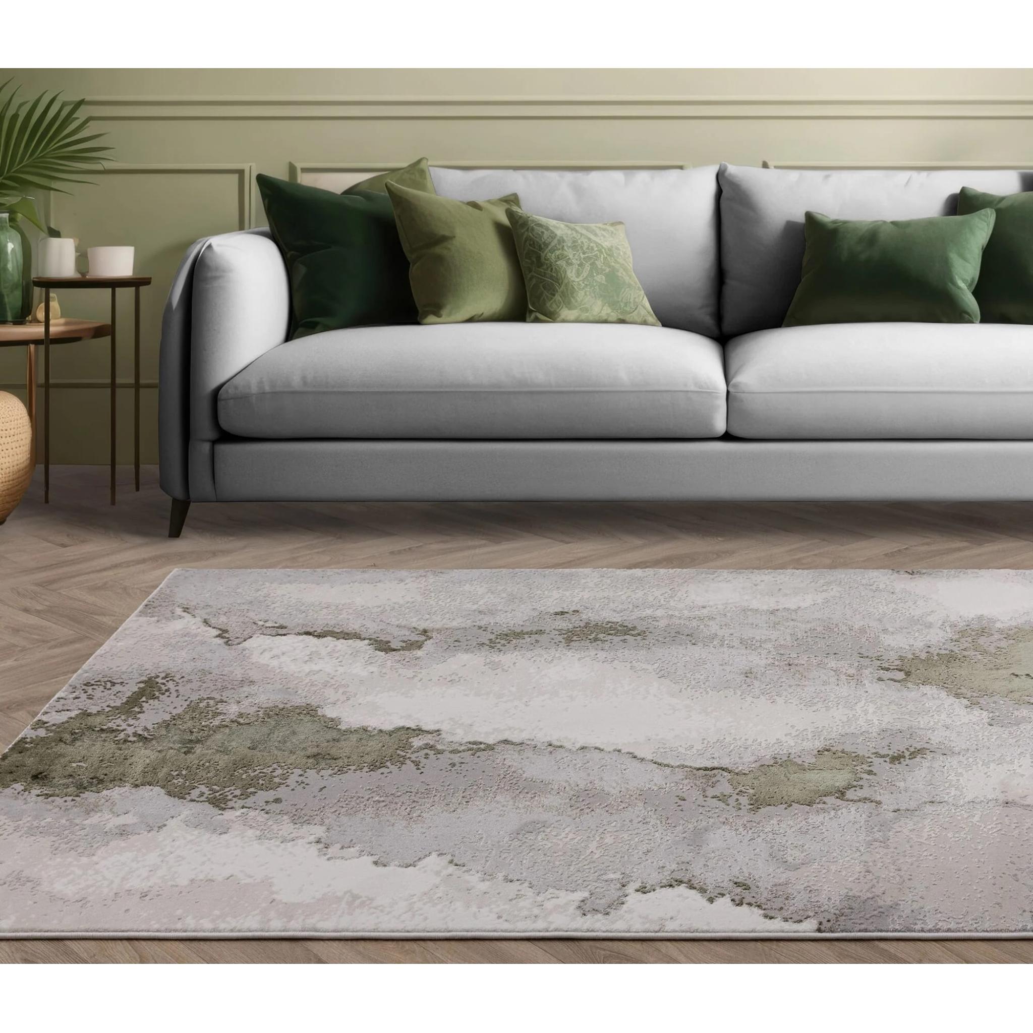 Stellar ST04 Modern Rug Painterly Abstract Marbled Green Natural Rug Medium 120x170 cm (4'x5'6")