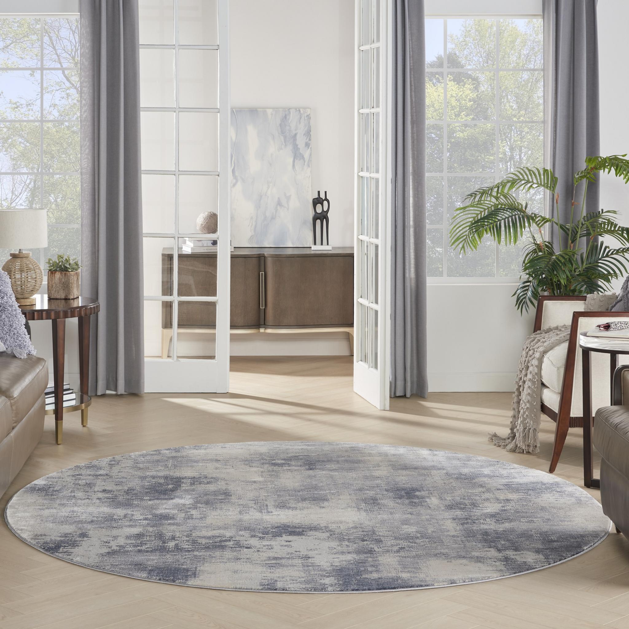 Rustic Textures RUS02 Modern Abstract Rug in Blue Ivory Round Large 160x160 cm (5'3''x5'3'')