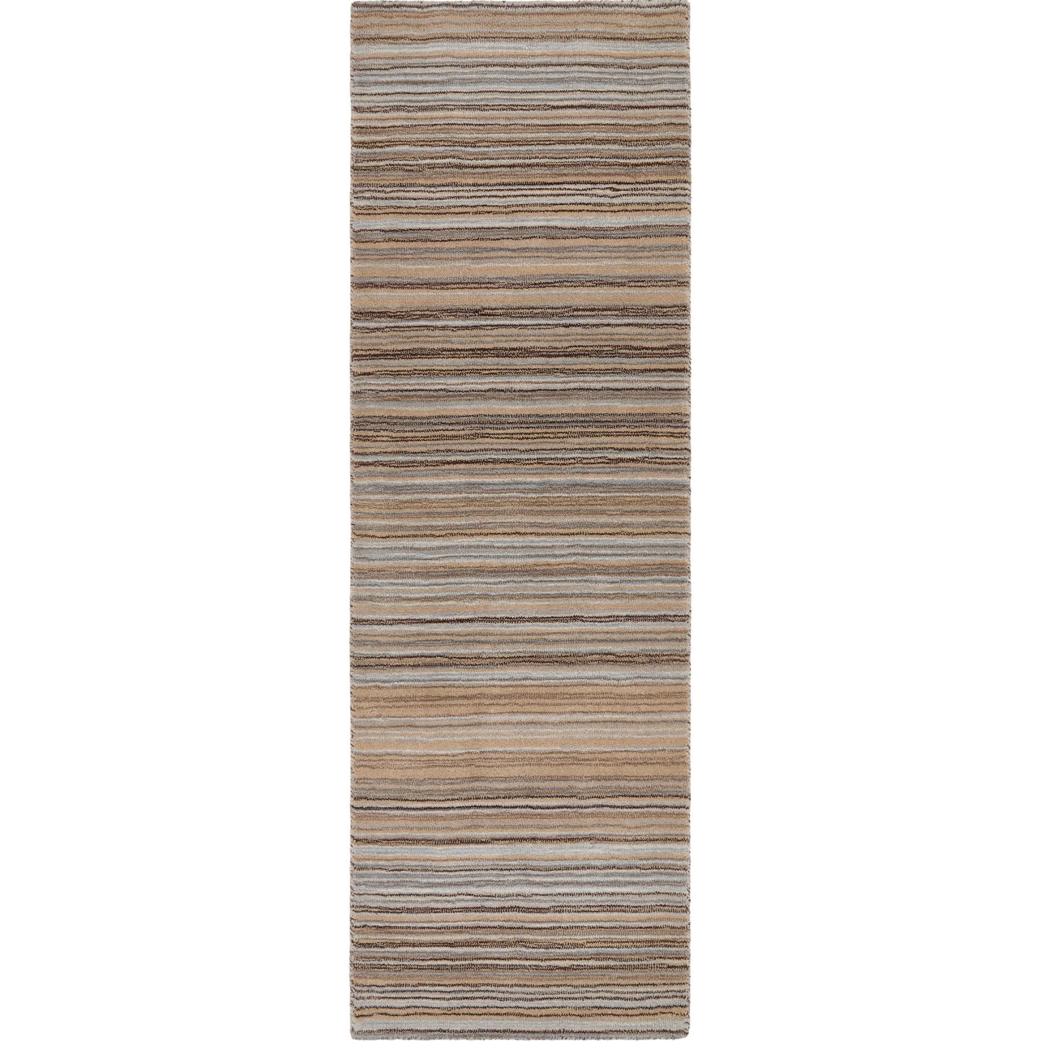 Origins Fine Stripes Hand Loom Woven Wool Rug Halway in Beige Runner 67x200 cm (2'2"x6'7")
