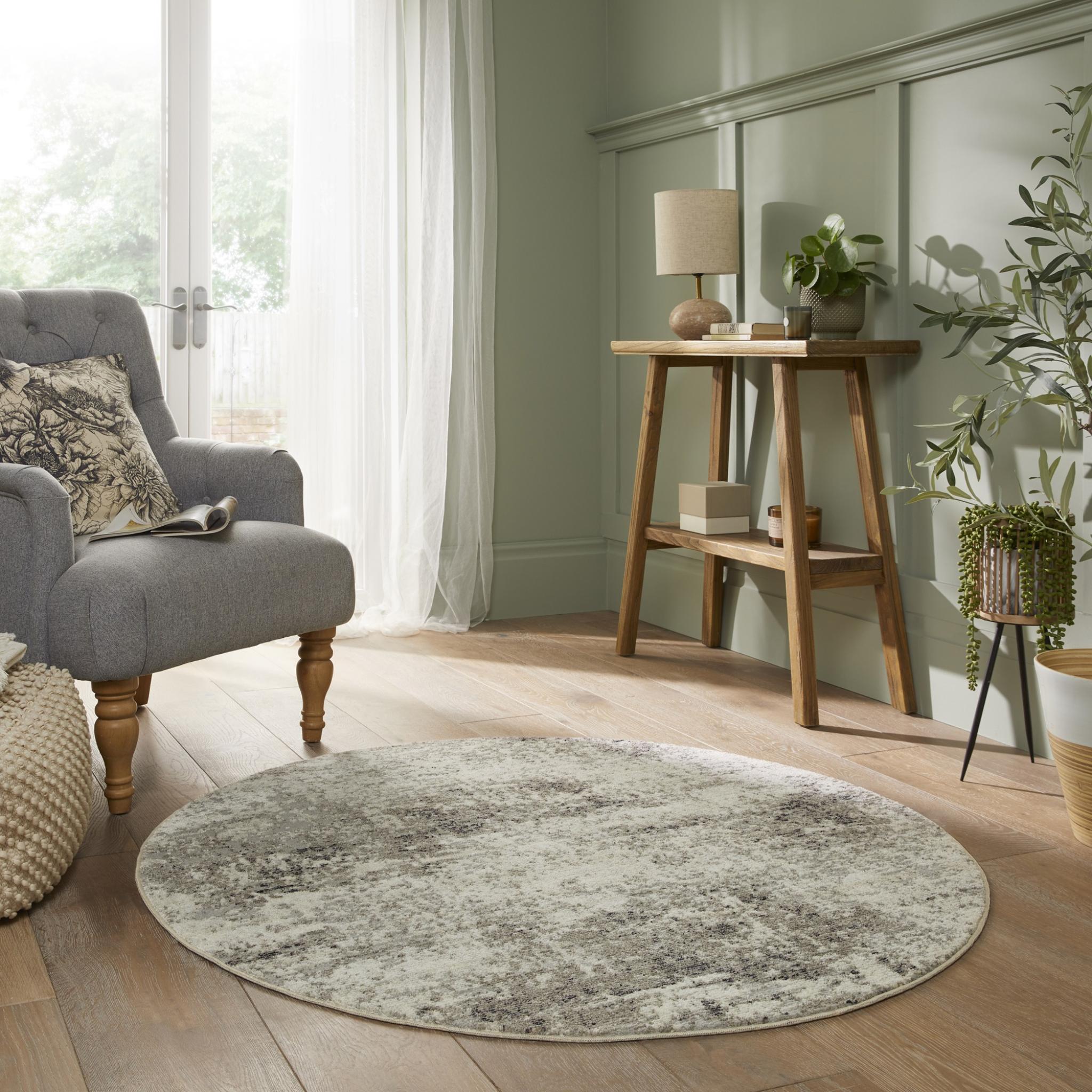 Rossa ROS03 Modern Abstract Rug in Ivory Grey Circle 130x130 cm (4'3"x4'3")