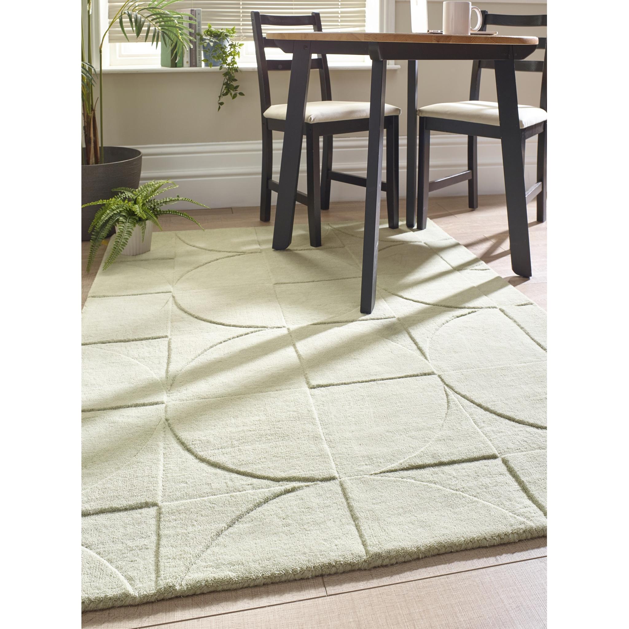 Origins Penny 3D Hand Carved Geometric Wool Rug Eucalyptus 200x290cm (6'7"x9'6")