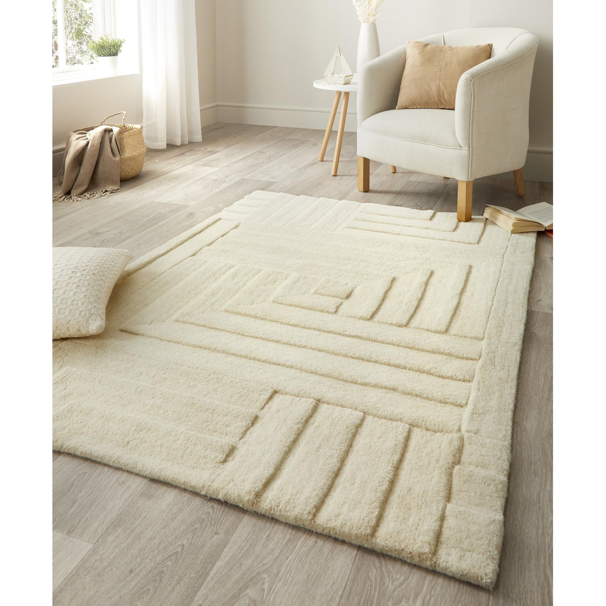 Origin Maze Rug Soft Wool High Quality Modern Linear Geometric Rug in Pristine Cream in 200x290 cm X-Large 200x290 cm (6'7"x9'6")