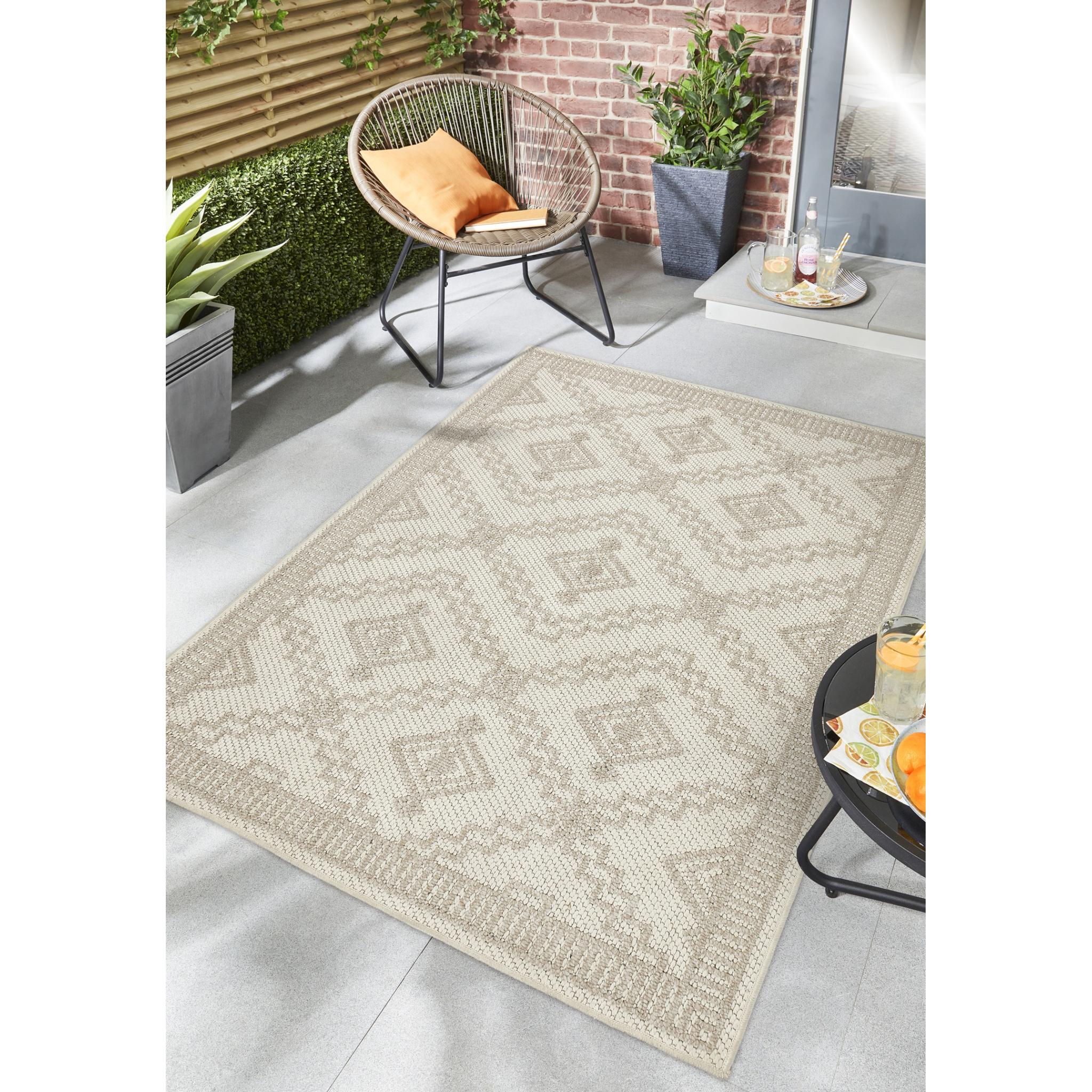 Atlas Diamond Flatweave Outdoor Indoor Rug in Cream Medium 120x170 cm (4'x5'6")