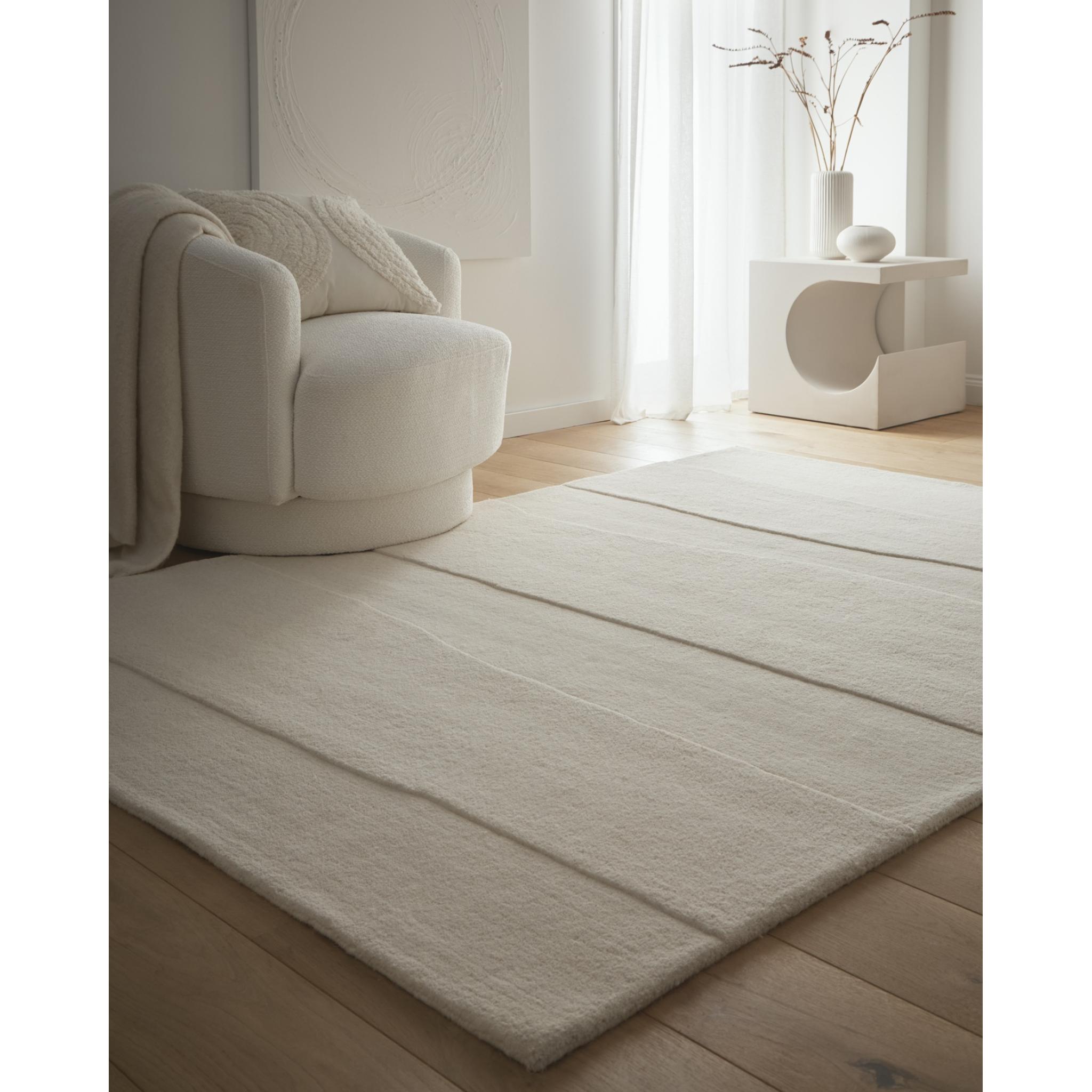 Sculptured Rock Hand Tufted Wool Cream Rug Medium 120x170 cm (4'x5'6")