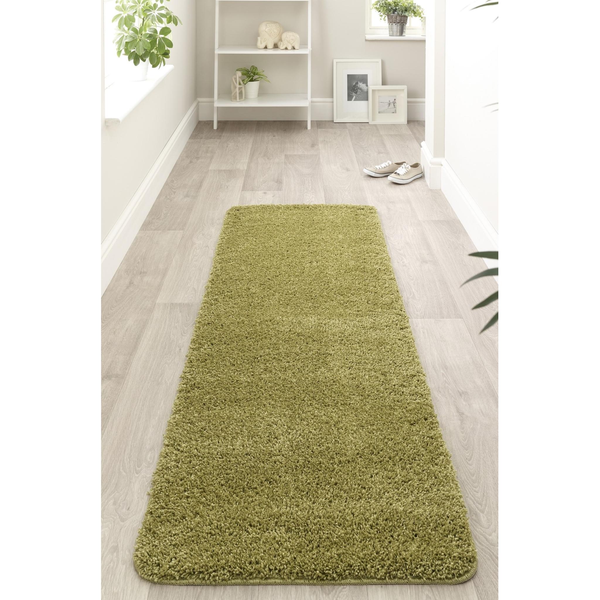 My Washable Shaggy Non-Slip Rug in Olive Green Runner 67x300 cm (2'3"x10')