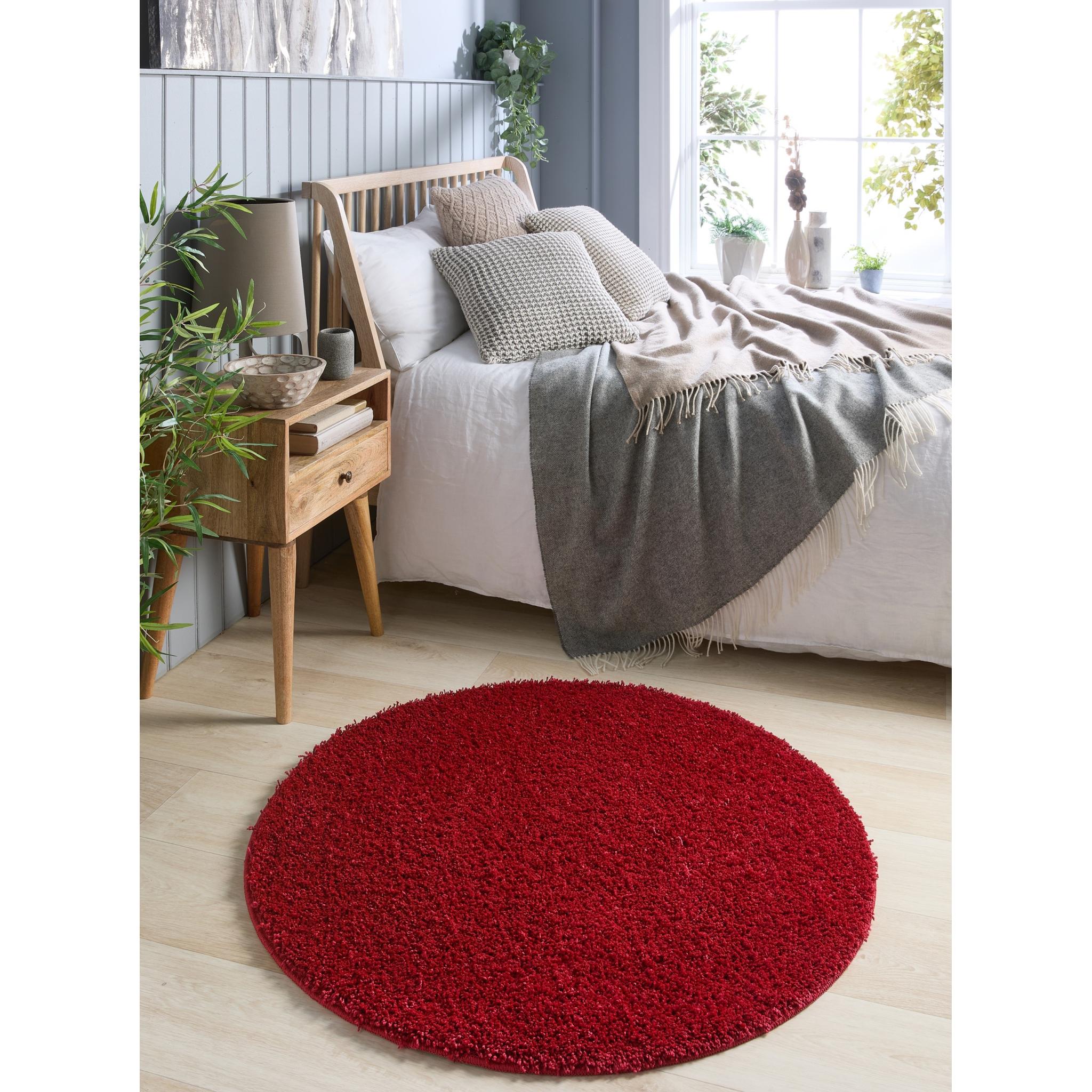 My Washable Shaggy Non-Slip Rug in Red Round 100x100 cm (3'4"x3'4")