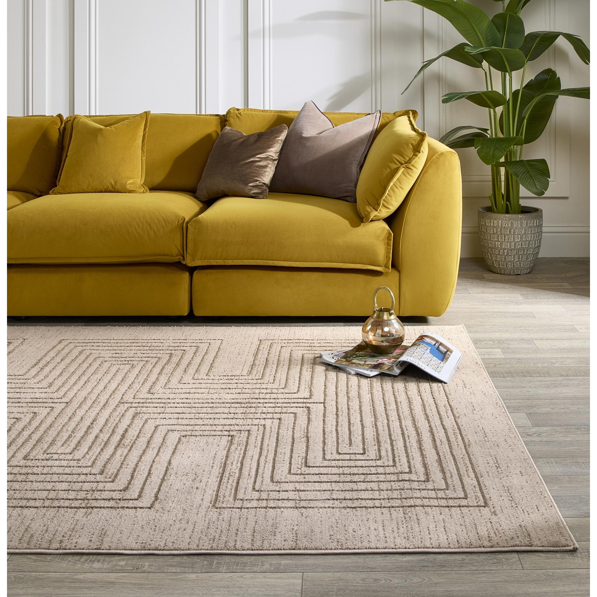 Calacatta Lines Natural Geometric Maze Rug by Origins Small 80x150 cm (2'6"x5')