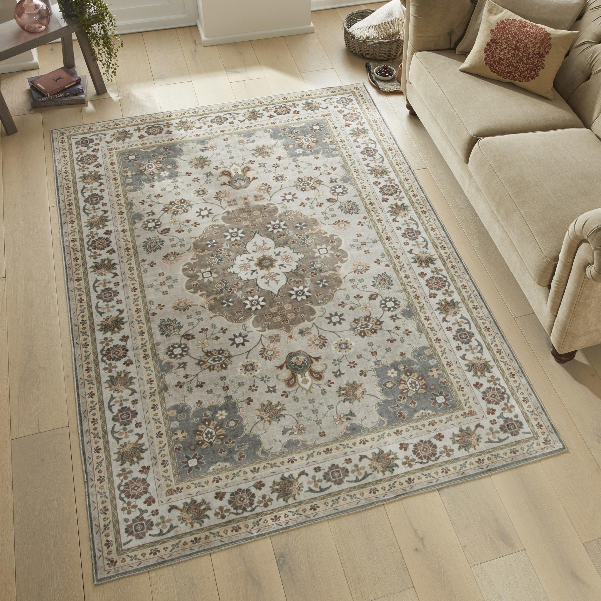 Liberty Classic Washable Velvet Soft Non-Slip Traditional LIB207 Mocha Rug Medium 120x180 cm (4'x6')