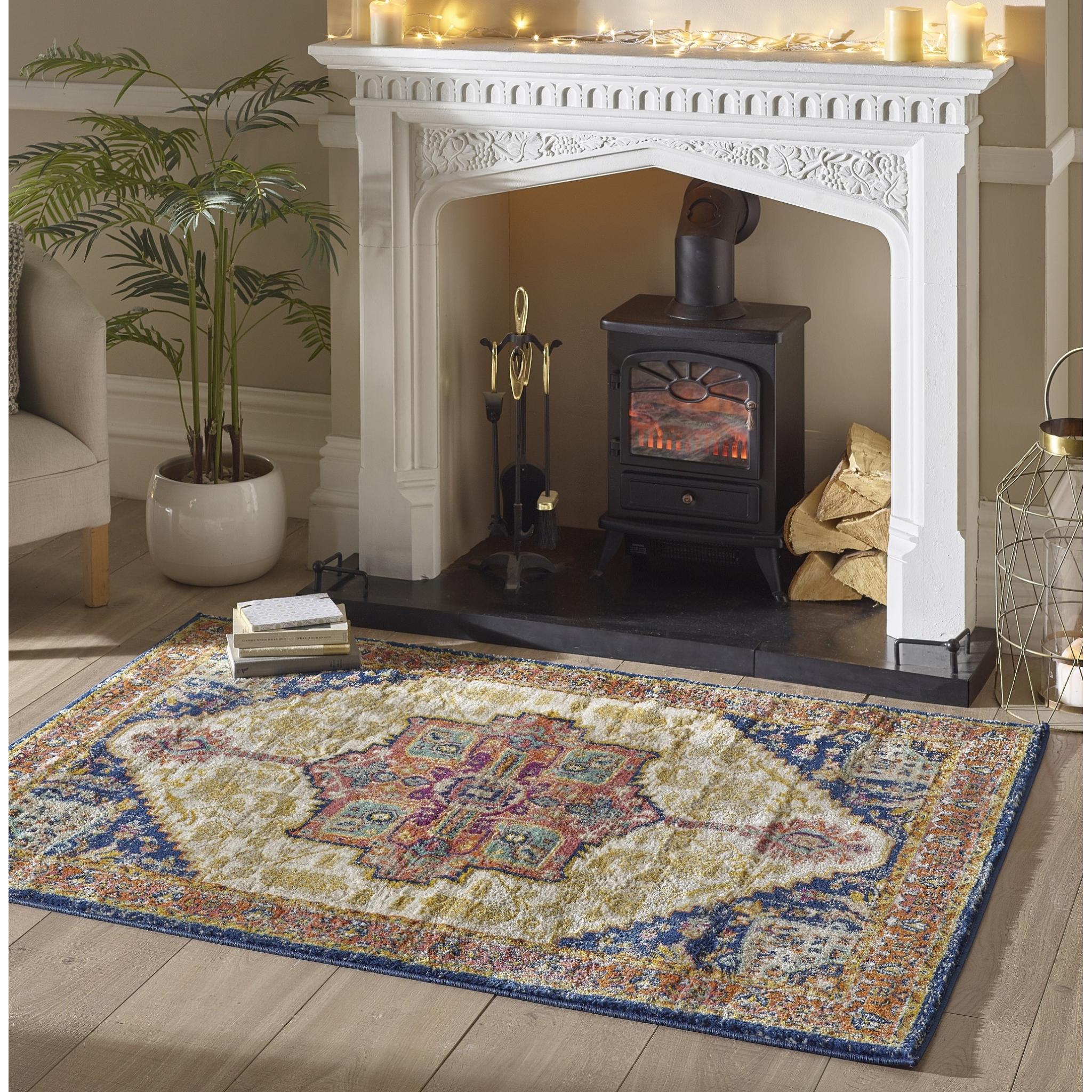 Origins Granada Traditional Bordered Rug & Hallway Runner in Amber 200 x 290 cm X-Large 200x290 cm (6'7"x9'6")