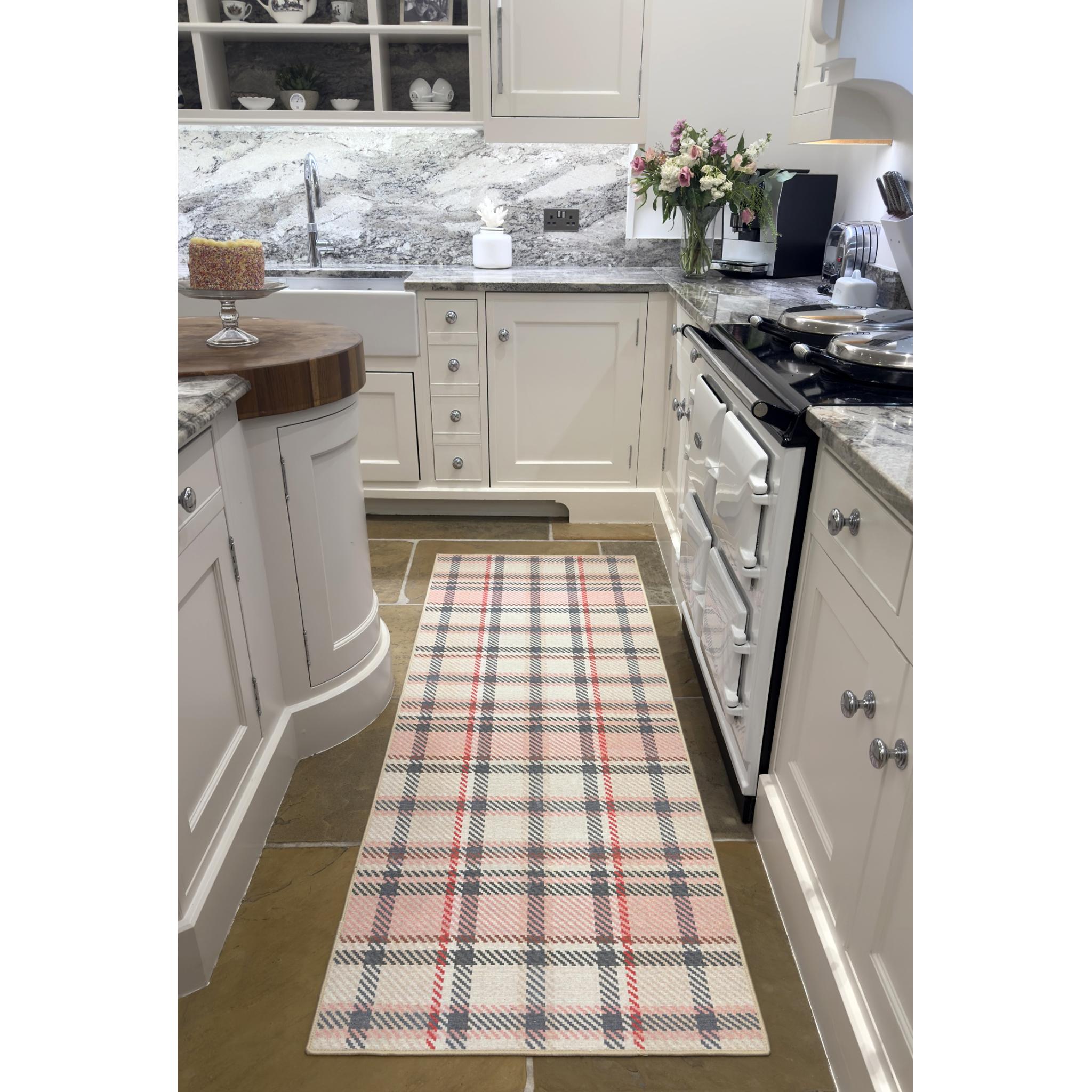 Hug Rug Eco-Washable Isla Plaid Pink Non-Slip Tartan Checked Rug Runner 75x220 cm (2'5"x7'3")