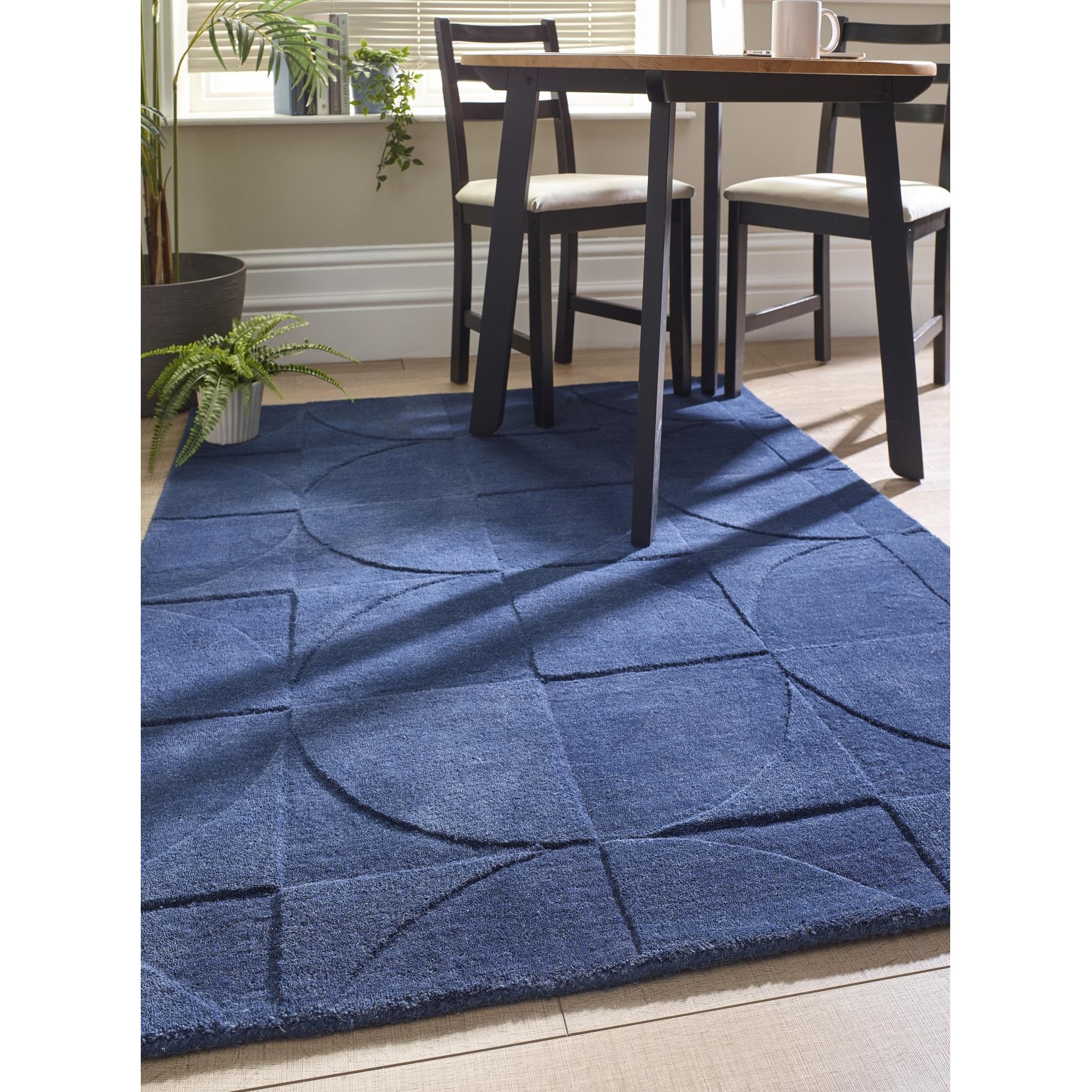 Origins Penny 3D Hand Carved Geometric Wool Rug Infinity Blue 120x170cm (4'x5'6")