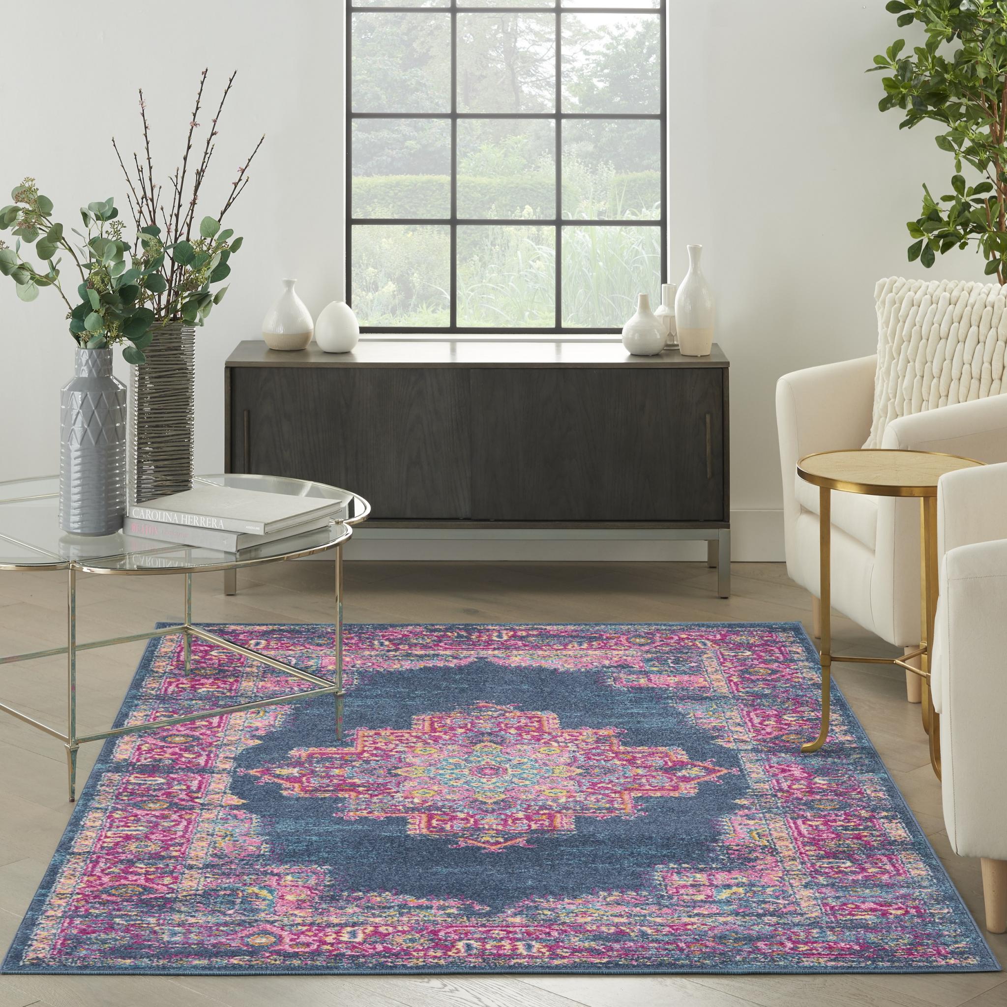 Nourison Passion PSN03 Traditional Medallion Persian Rug in Blue Large 160x221 cm (5'3''x7'3''')