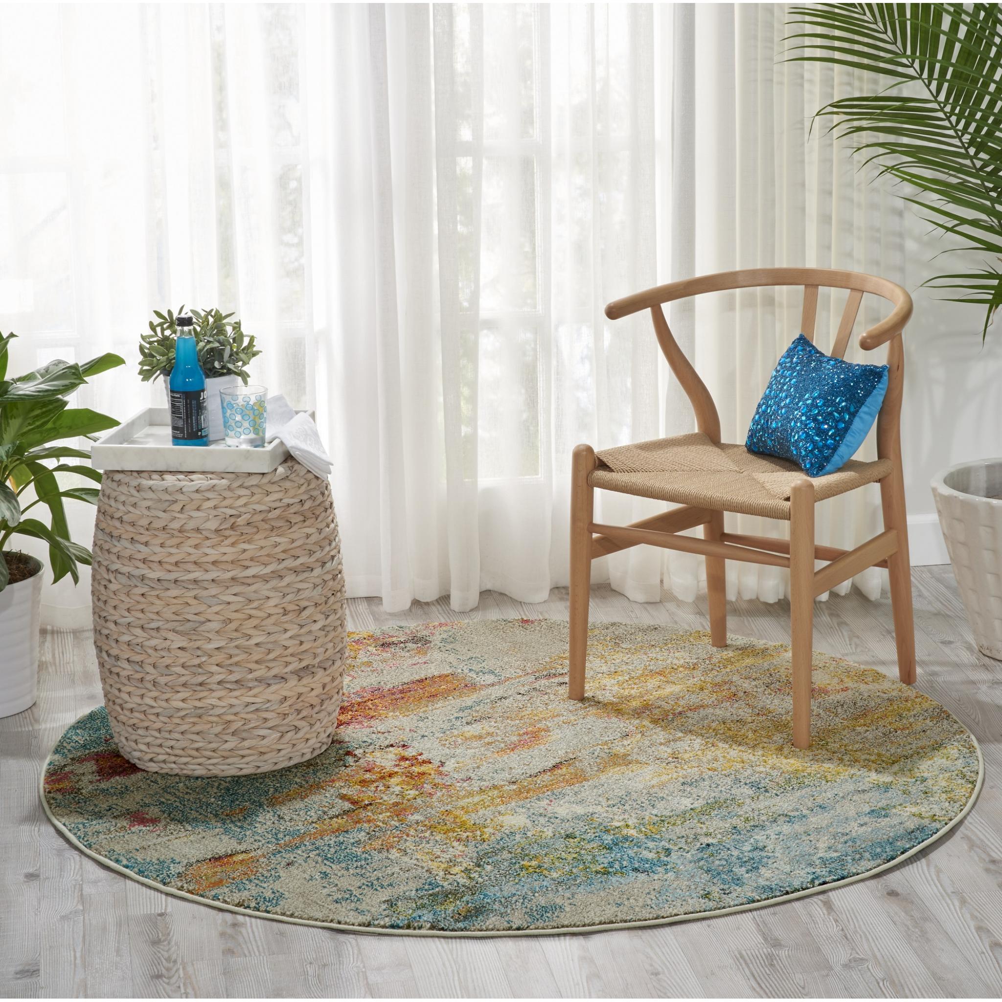 Celestial CES02 Modern Abstract Multi Colours Sealf Rug by Nourison Round 122x122 cm (4'x4')