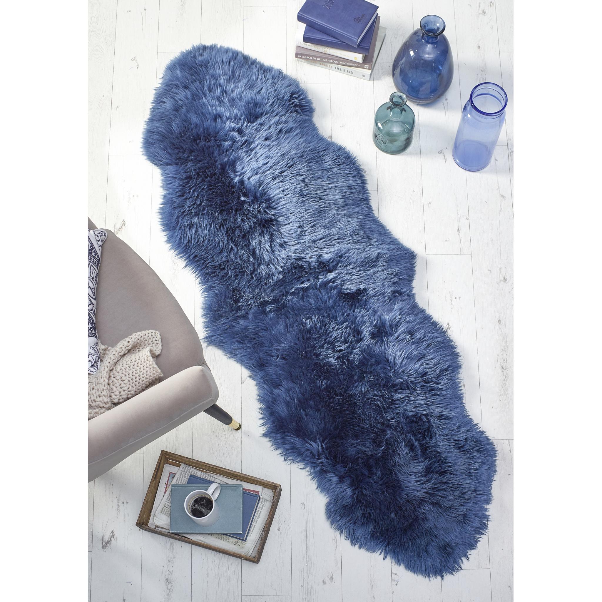 Genuine Sheepskin Animal Fur Soft Wool Shaggy Navy Blue Rug Double 70x175 cm (2'3"x5'8")