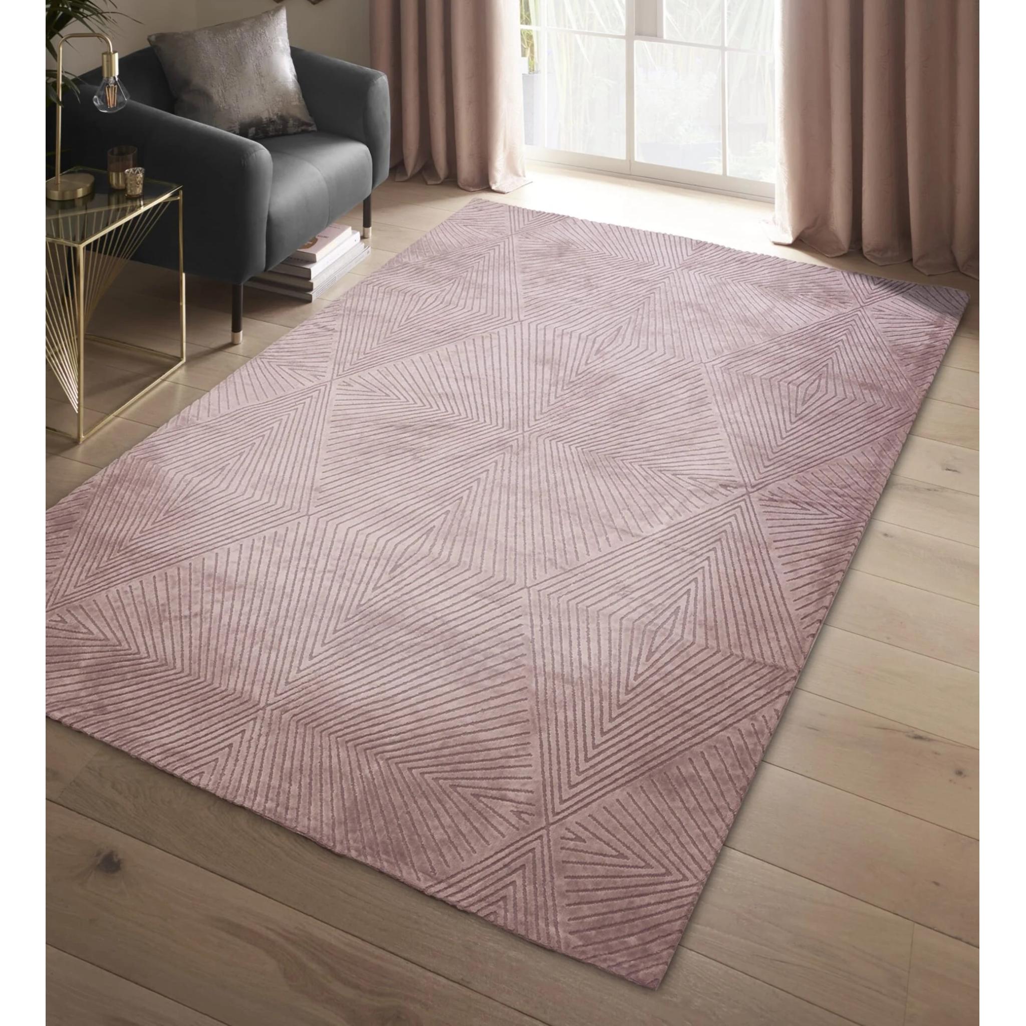 Blaize Geometric Rug by Clarke & Clarke Soft Silky Quality Viscose Geometric Design Rug in Blush Pink Medium 120x170 cm (4'x5'6")