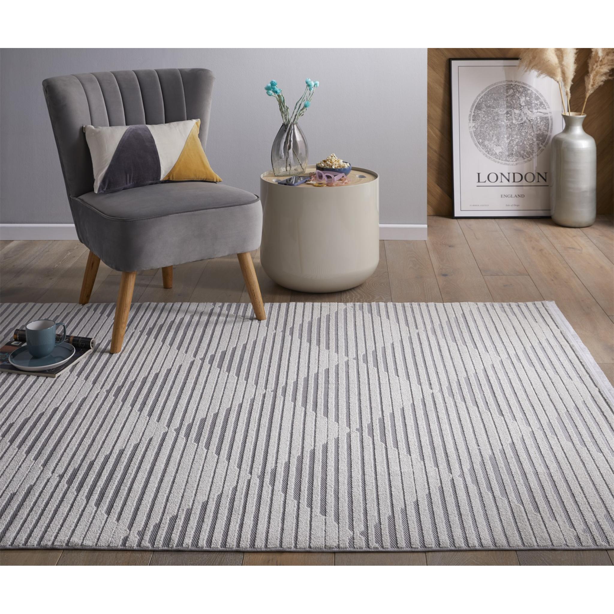 Jazz Indoor Outdoor Rug Garden Bedroom Living Room Patio Geometric Flatweave Rug by Concept Looms JAZ10 Silver Large 160x220 cm (5'3"x7'6")