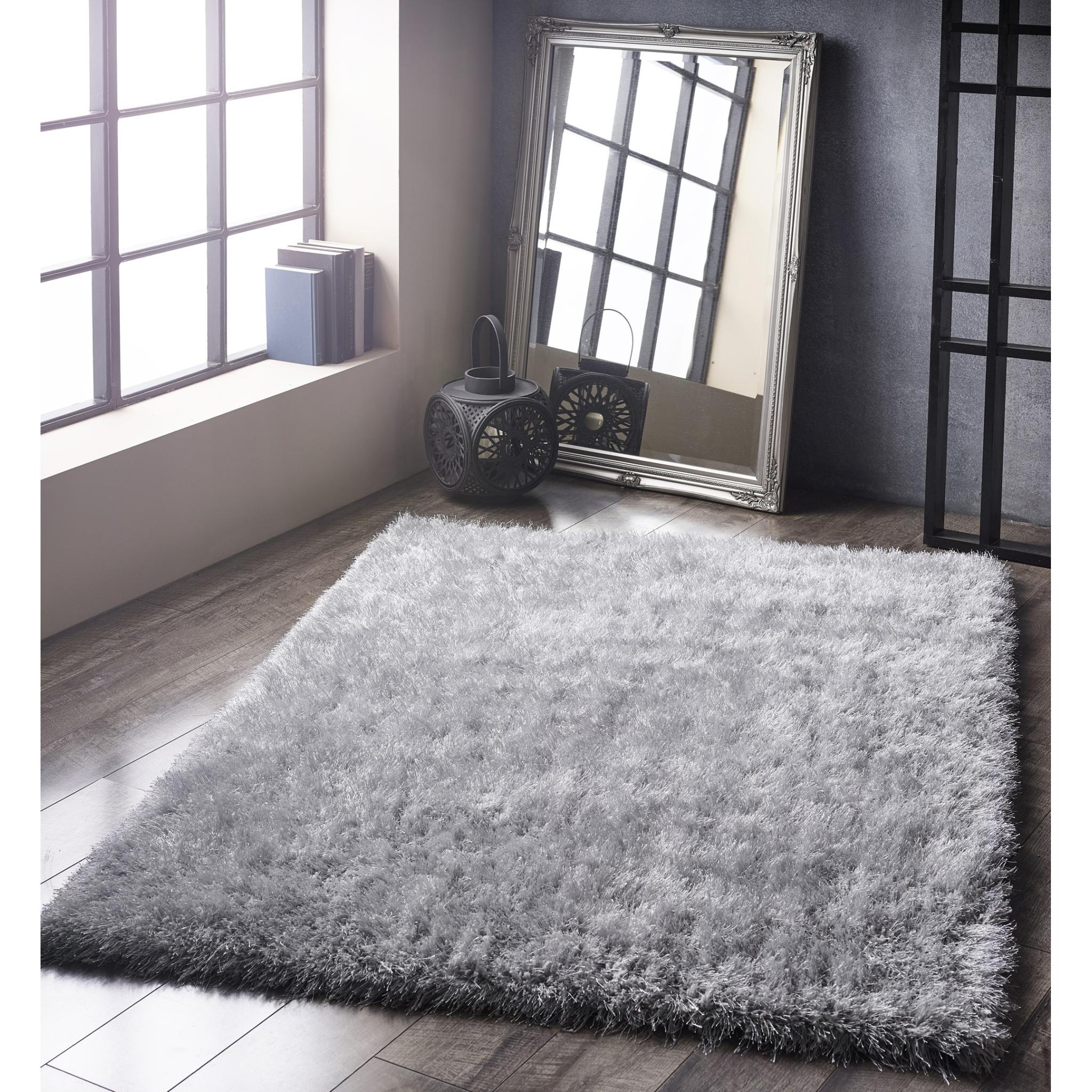 Ritzy Plain Shaggy Soft Fluffy Silky High Pile Silver Rug Medium 120x170 cm (4'x5'6")