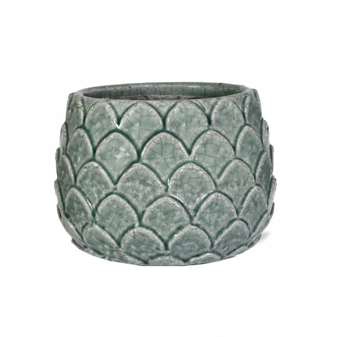 Large Aqua Ceramic Artichoke Pot