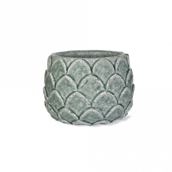 Small Aqua Ceramic Artichoke Pot