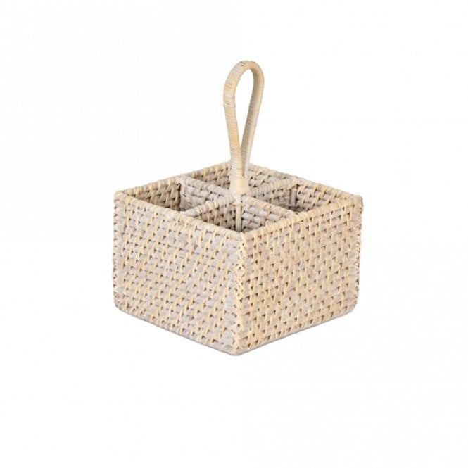 Wittering White Rattan Cutlery Caddy