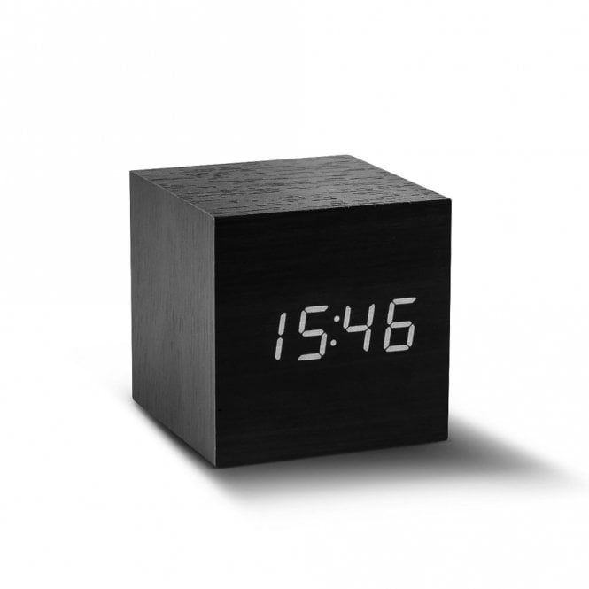 Black Cube Click Clock with White LED