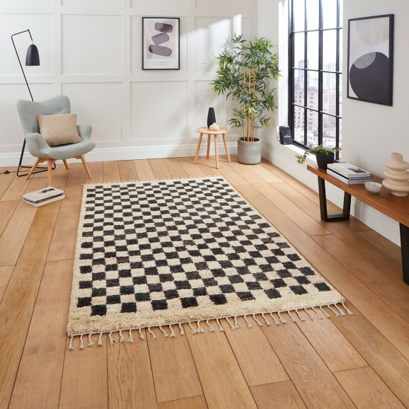 Black & White Hemp Checkered Hand Woven Rug