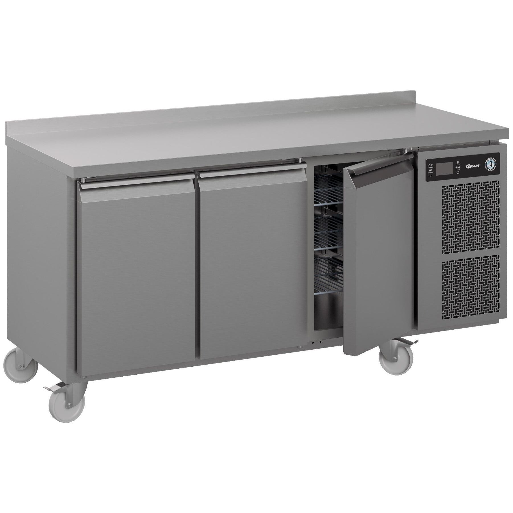 Hoshizaki K 3 A5 DL DL DR C U Three Door Counter Fridge 463 Litres With Splash Back