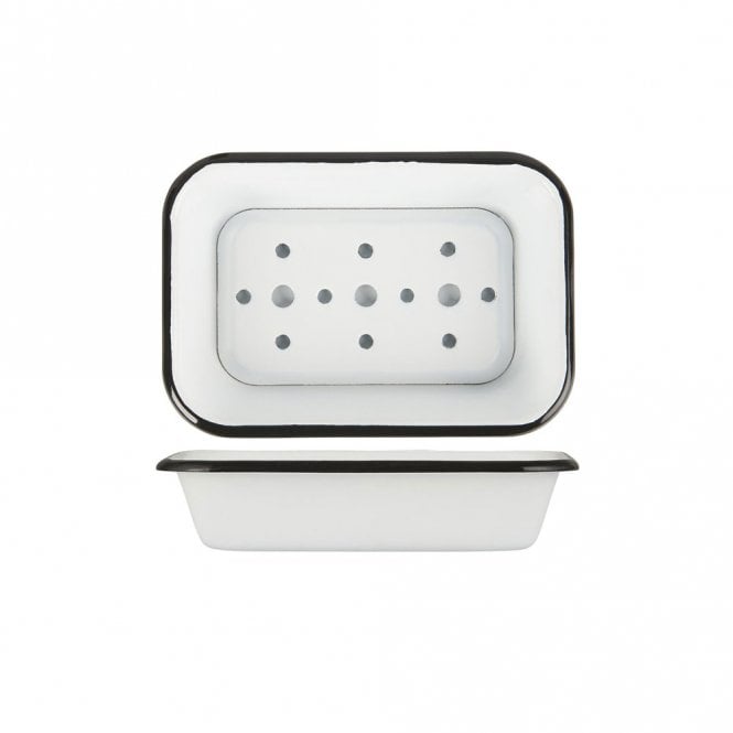 White Enamel Deep Soap Dish with Draining Holes