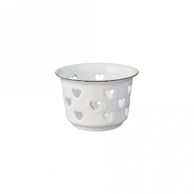 White Enamel Hearts Tealight Holder